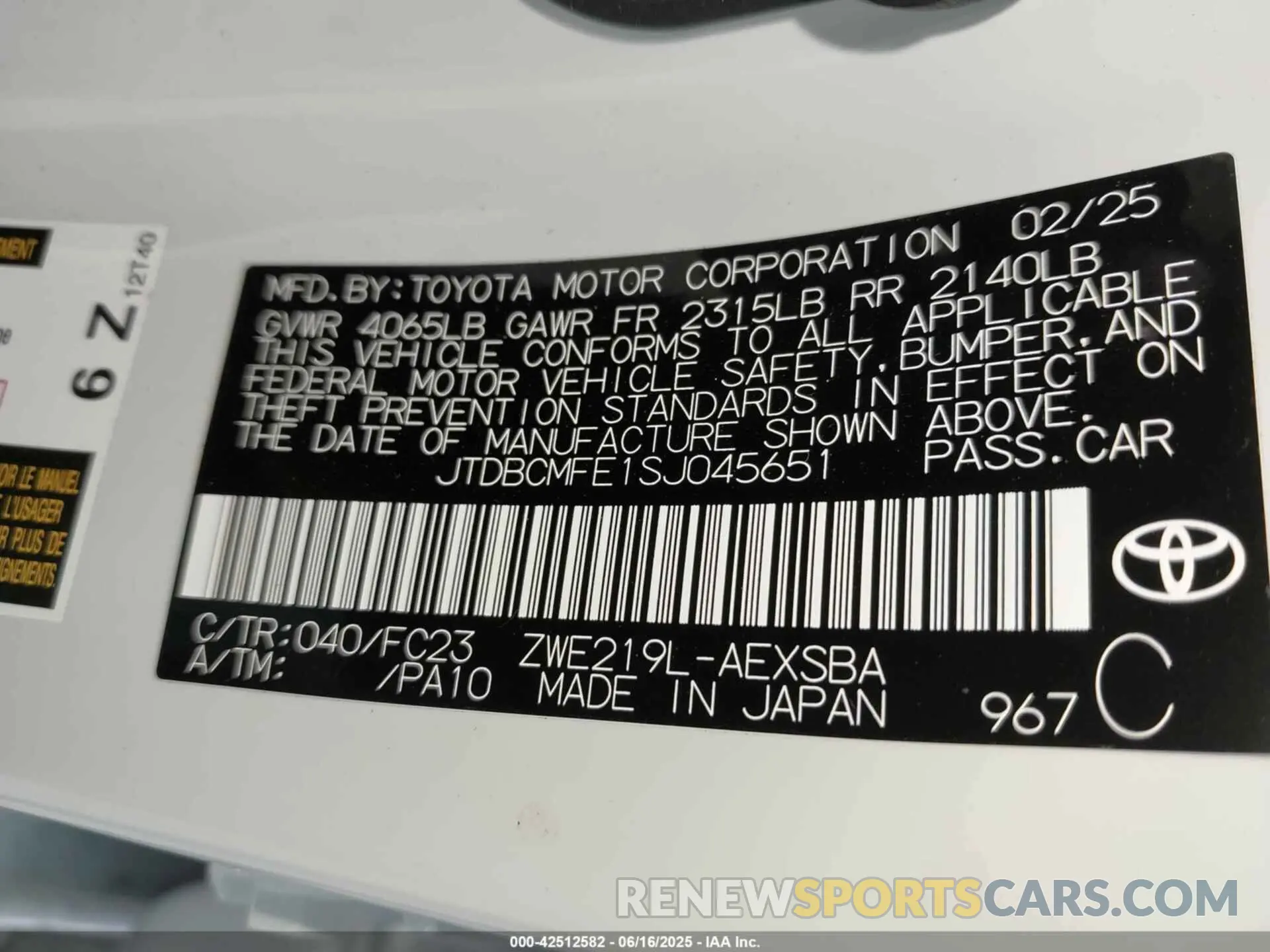 9 Photograph of a damaged car JTDBCMFE1SJ045651 TOYOTA COROLLA 2025
