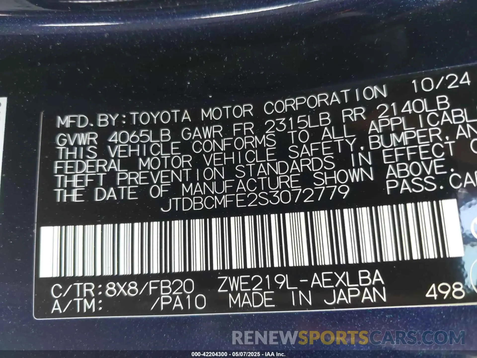 9 Photograph of a damaged car JTDBCMFE2S3072779 TOYOTA COROLLA 2025
