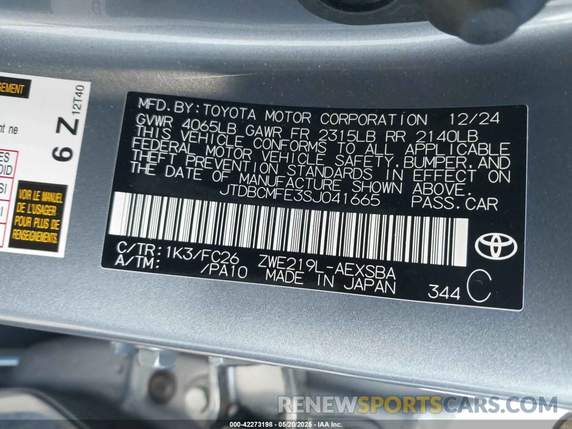 9 Photograph of a damaged car JTDBCMFE3SJ041665 TOYOTA COROLLA 2025