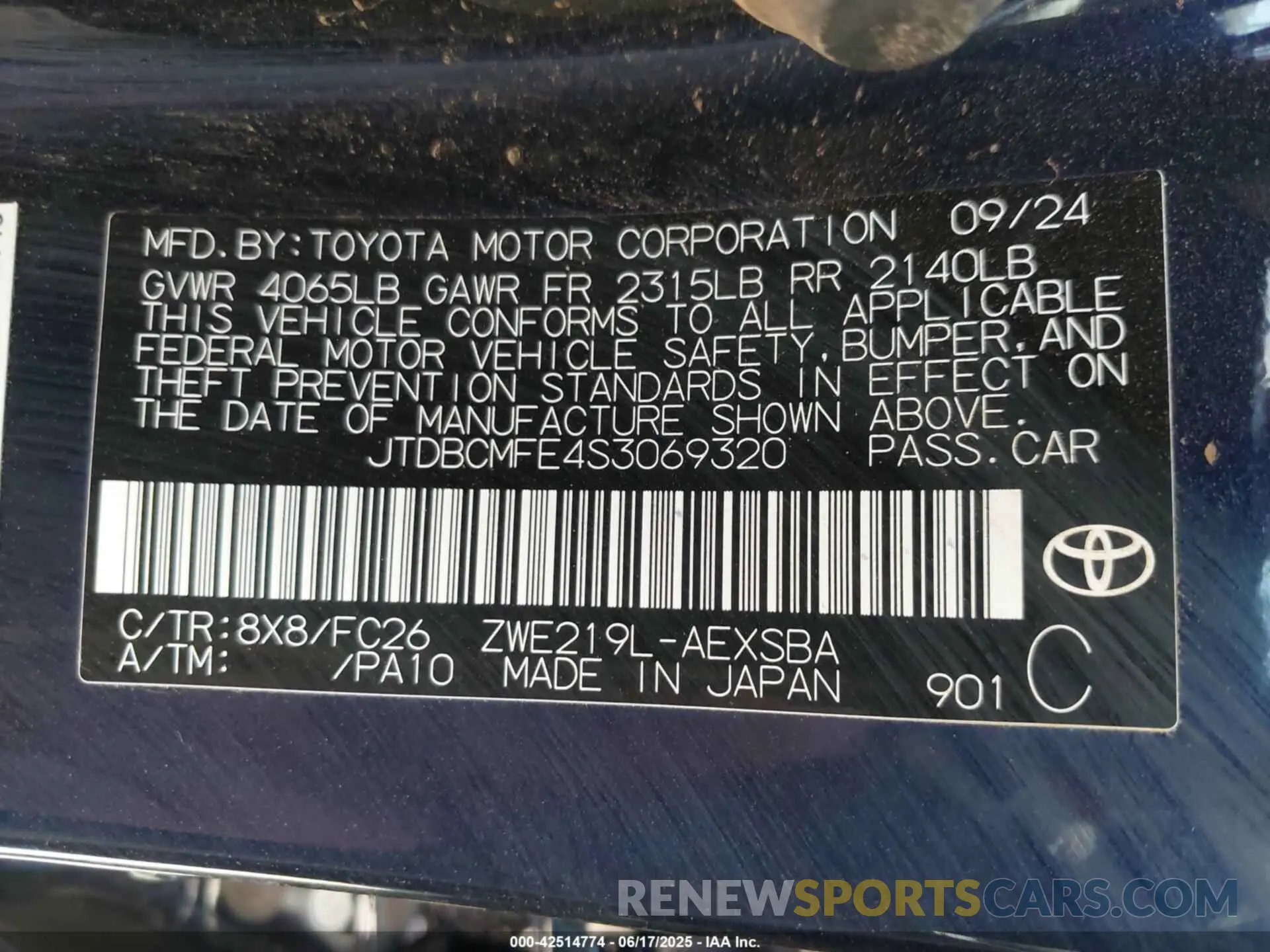 9 Photograph of a damaged car JTDBCMFE4S3069320 TOYOTA COROLLA 2025