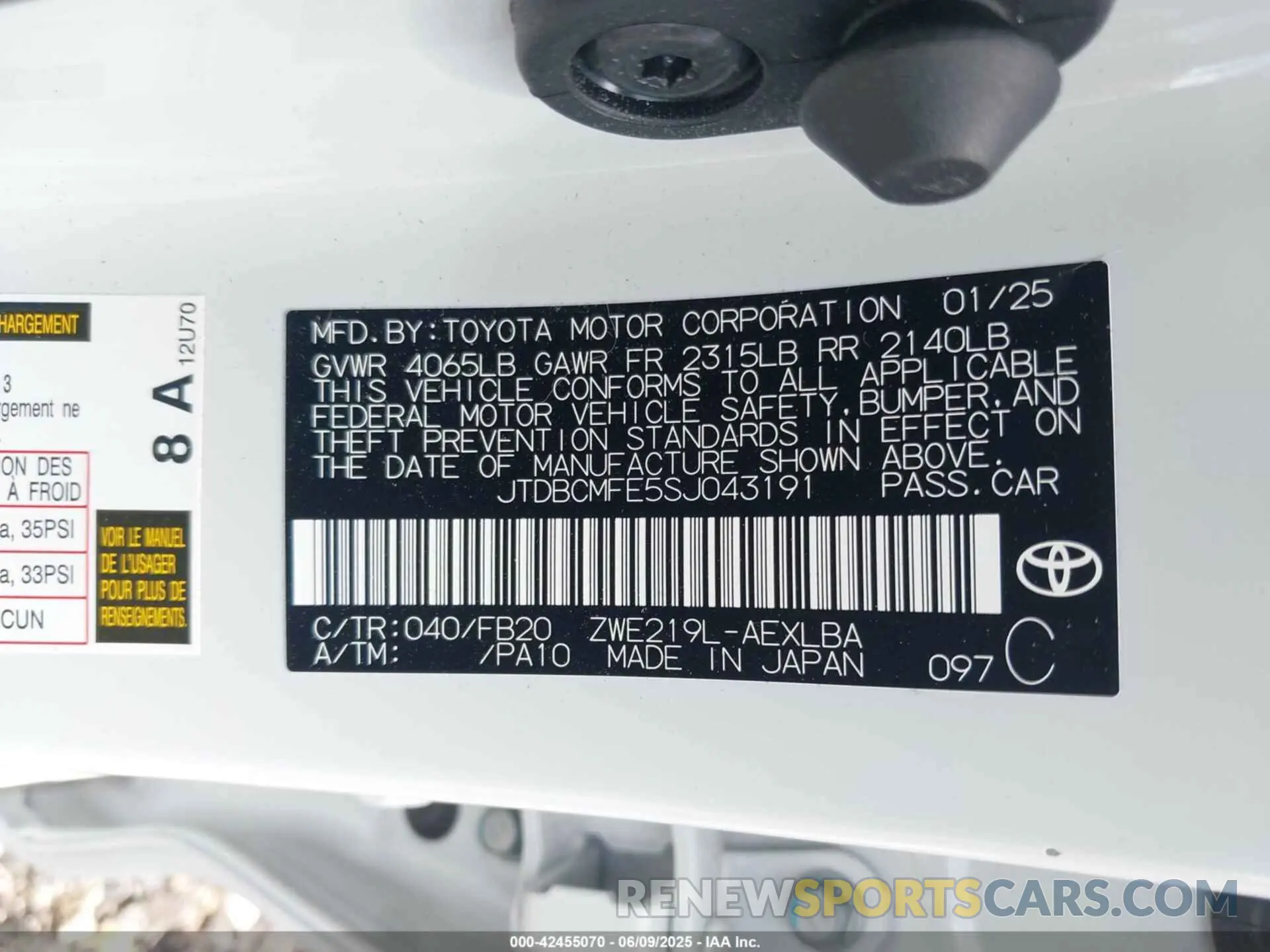 9 Photograph of a damaged car JTDBCMFE5SJ043191 TOYOTA COROLLA 2025