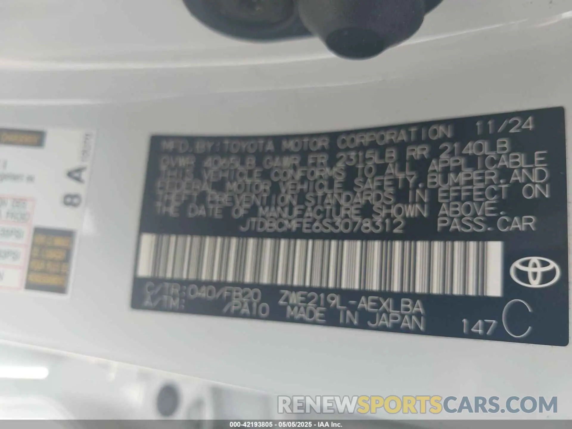 9 Photograph of a damaged car JTDBCMFE6S3078312 TOYOTA COROLLA 2025