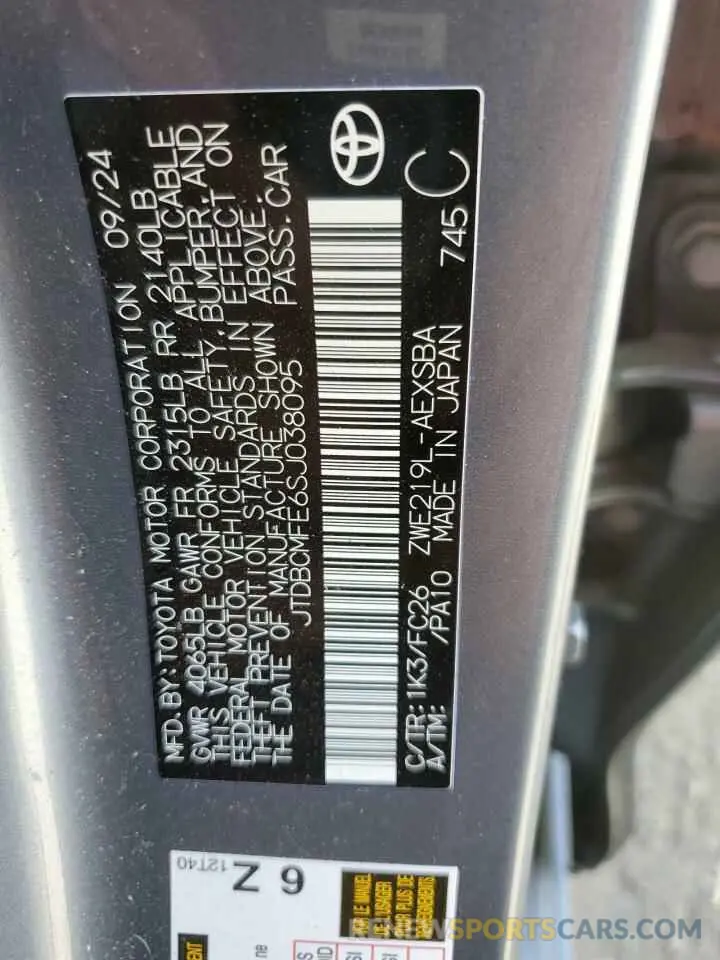 12 Photograph of a damaged car JTDBCMFE6SJ038095 TOYOTA COROLLA 2025