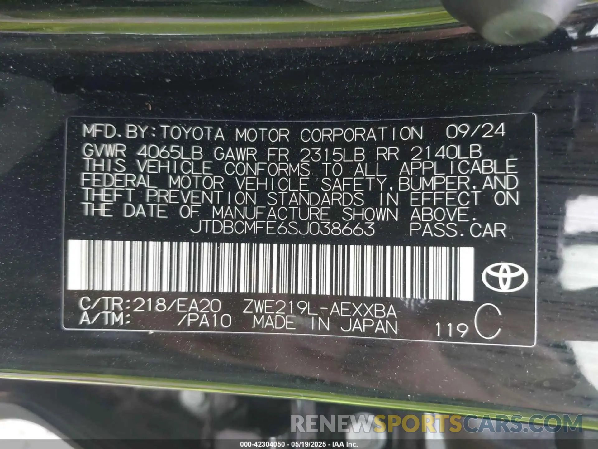9 Photograph of a damaged car JTDBCMFE6SJ038663 TOYOTA COROLLA 2025