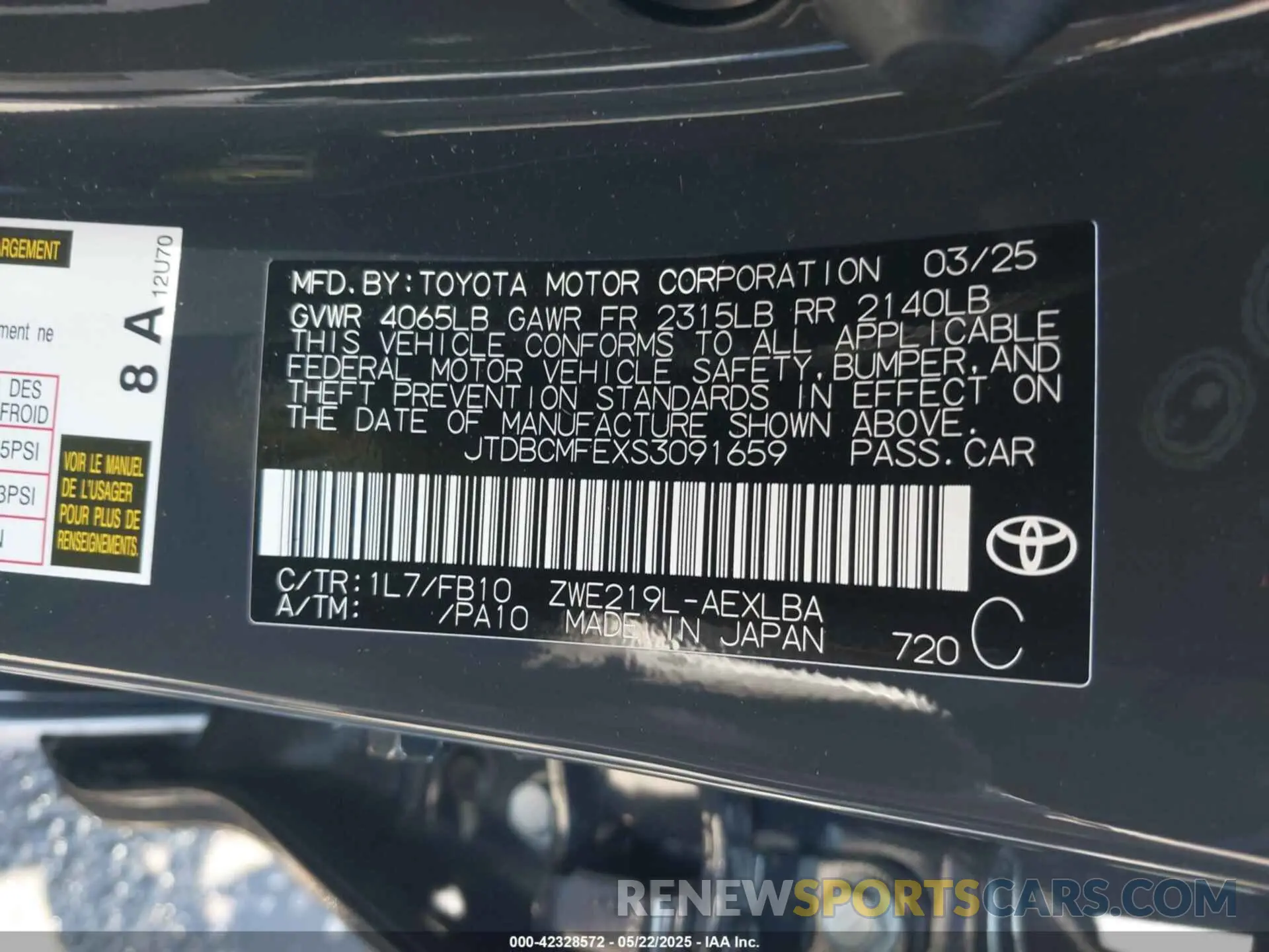 9 Photograph of a damaged car JTDBCMFEXS3091659 TOYOTA COROLLA 2025
