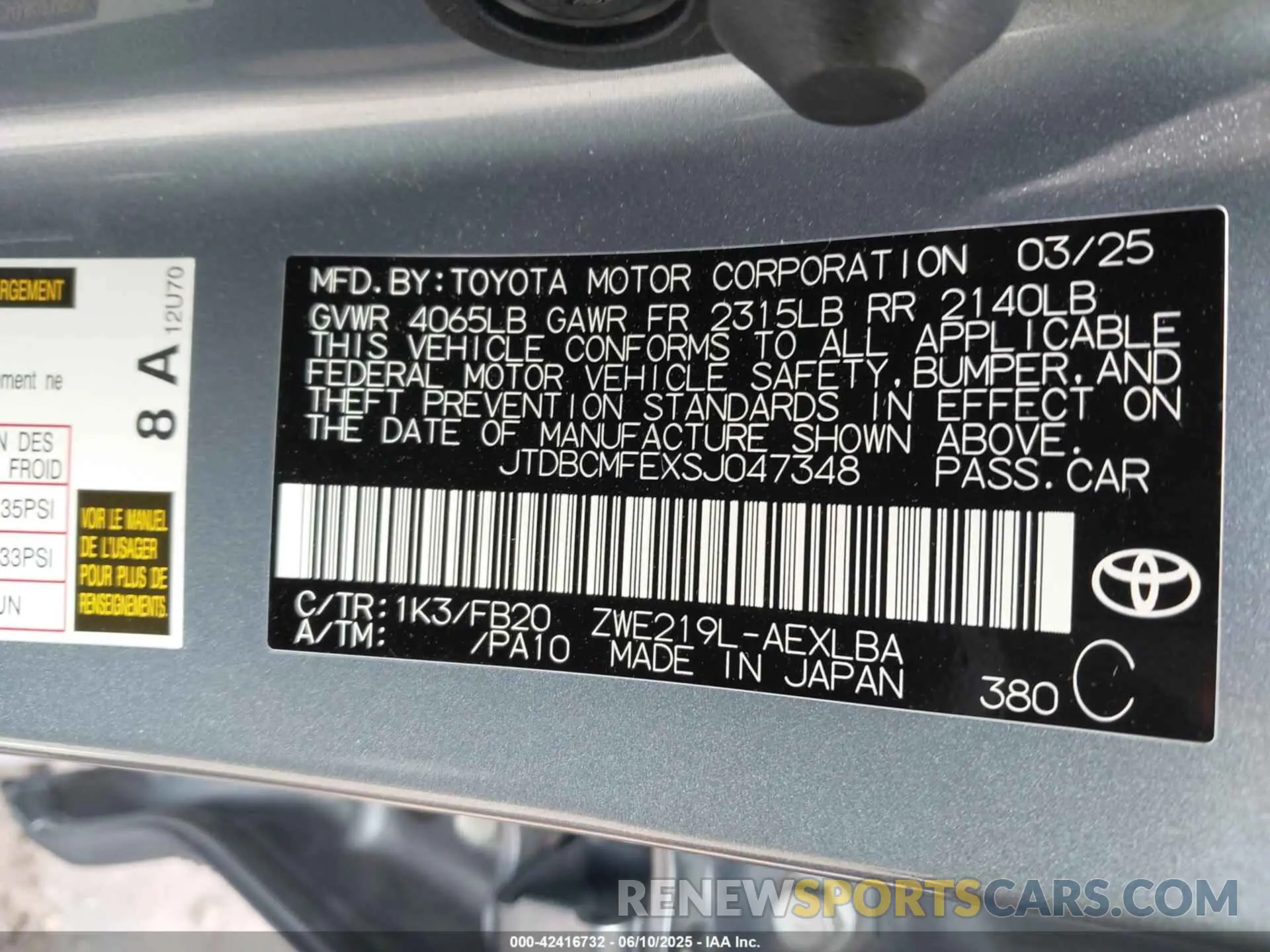 9 Photograph of a damaged car JTDBCMFEXSJ047348 TOYOTA COROLLA 2025