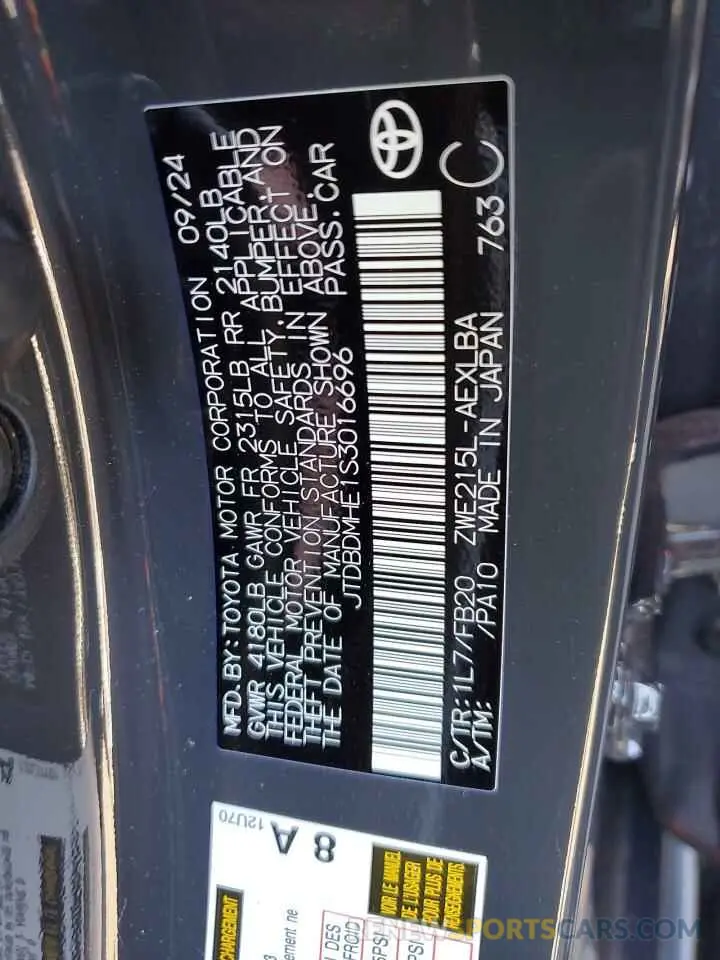 12 Photograph of a damaged car JTDBDMHE1S3016696 TOYOTA COROLLA 2025