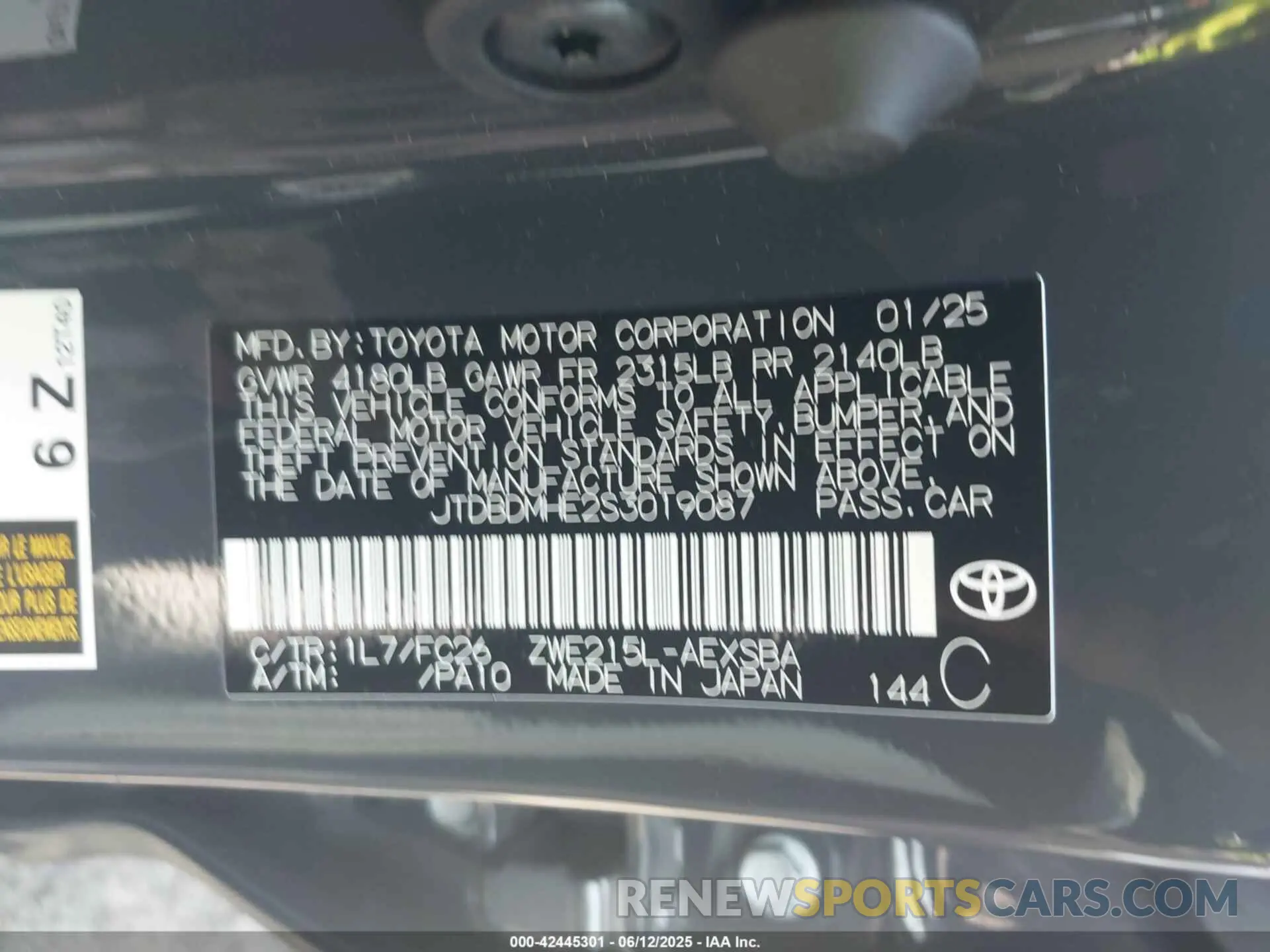 9 Photograph of a damaged car JTDBDMHE2S3019087 TOYOTA COROLLA 2025