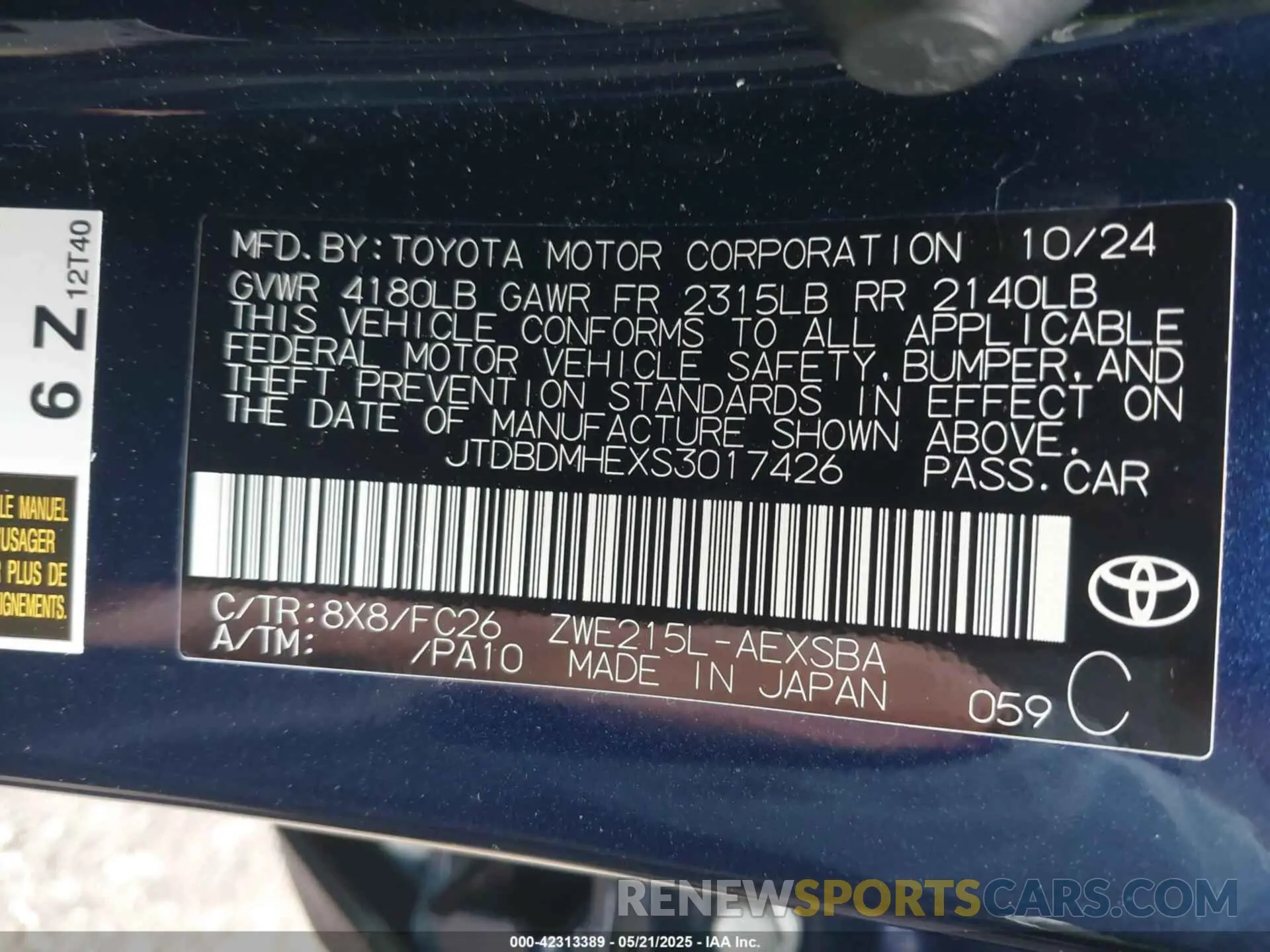9 Photograph of a damaged car JTDBDMHEXS3017426 TOYOTA COROLLA 2025
