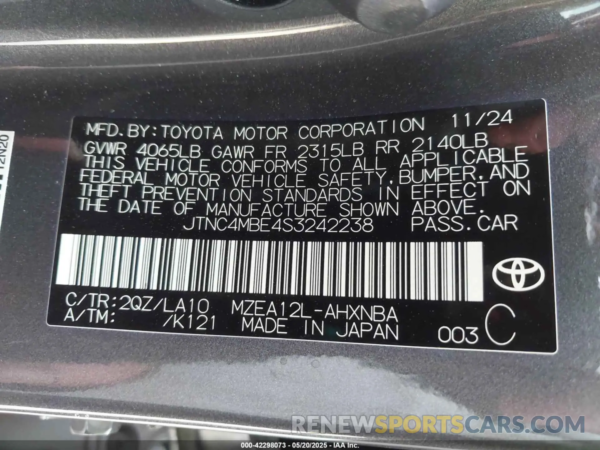 9 Photograph of a damaged car JTNC4MBE4S3242238 TOYOTA COROLLA 2025