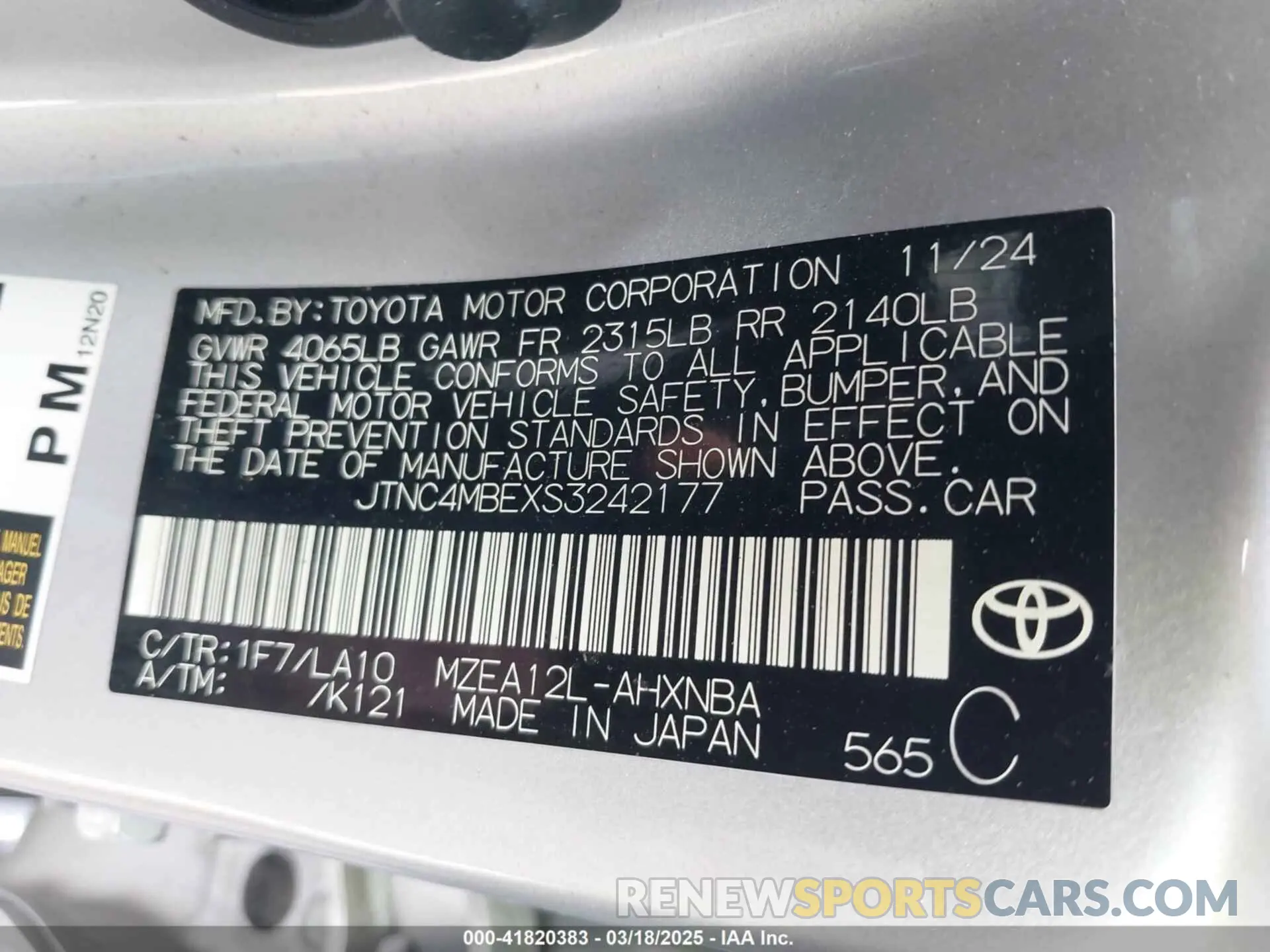 9 Photograph of a damaged car JTNC4MBEXS3242177 TOYOTA COROLLA 2025