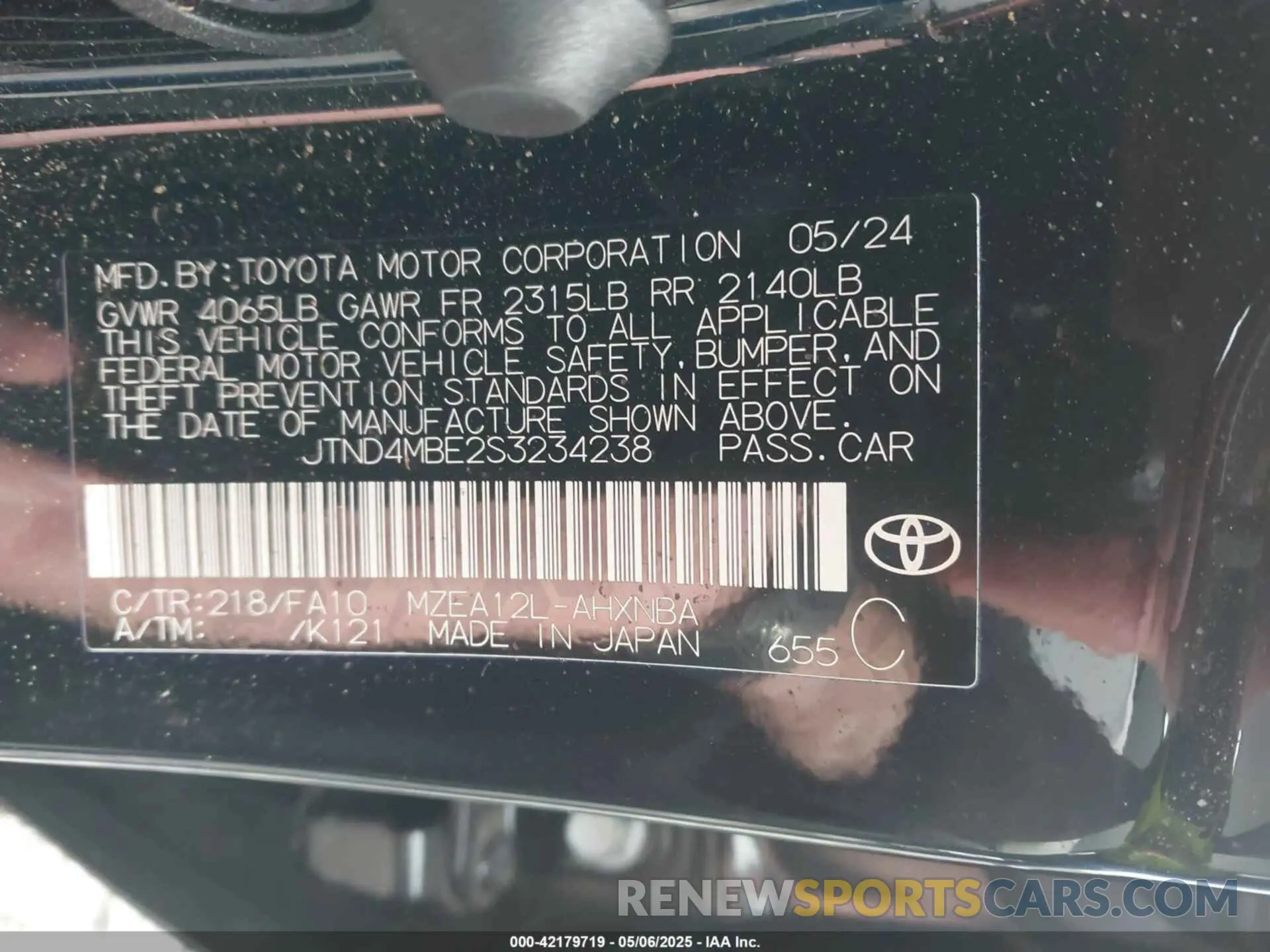 9 Photograph of a damaged car JTND4MBE2S3234238 TOYOTA COROLLA 2025