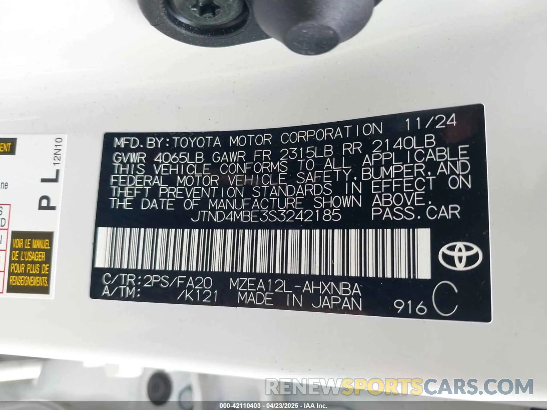 9 Photograph of a damaged car JTND4MBE3S3242185 TOYOTA COROLLA 2025