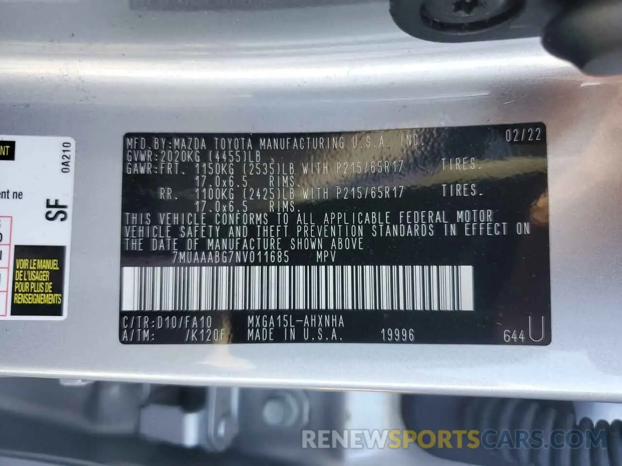 14 Photograph of a damaged car 7MUAAABG7NV011685 TOYOTA COROLLA CR 2022