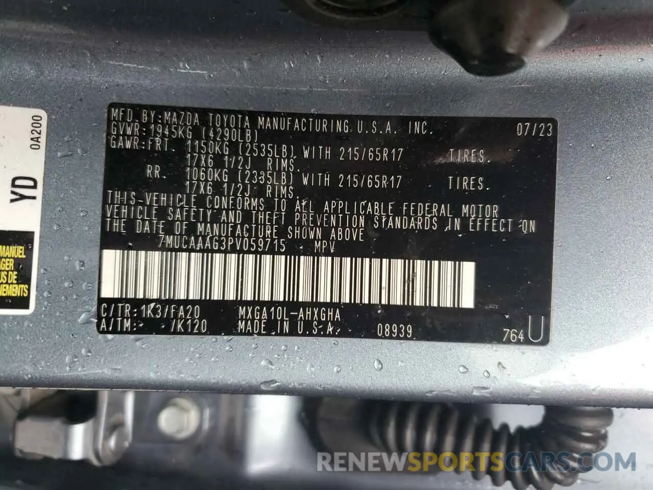 13 Photograph of a damaged car 7MUCAAAG3PV059715 TOYOTA COROLLA CR 2023