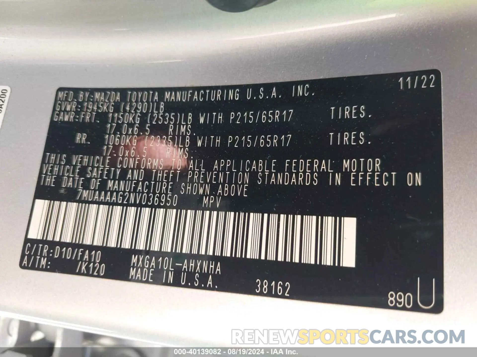 9 Photograph of a damaged car 7MUAAAAG2NV036950 TOYOTA COROLLA CROSS 2022