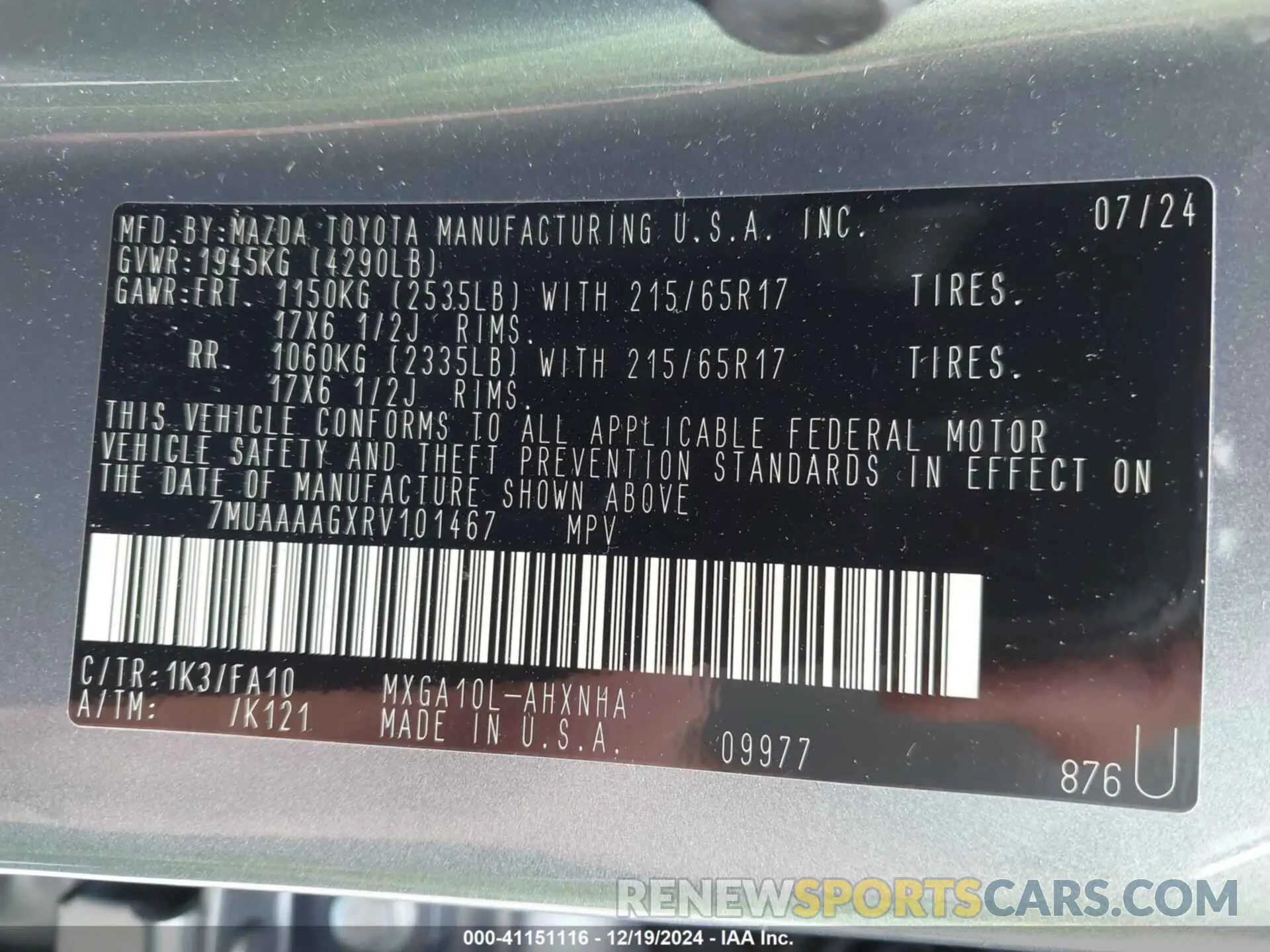 9 Photograph of a damaged car 7MUAAAAGXRV101467 TOYOTA COROLLA CROSS 2024