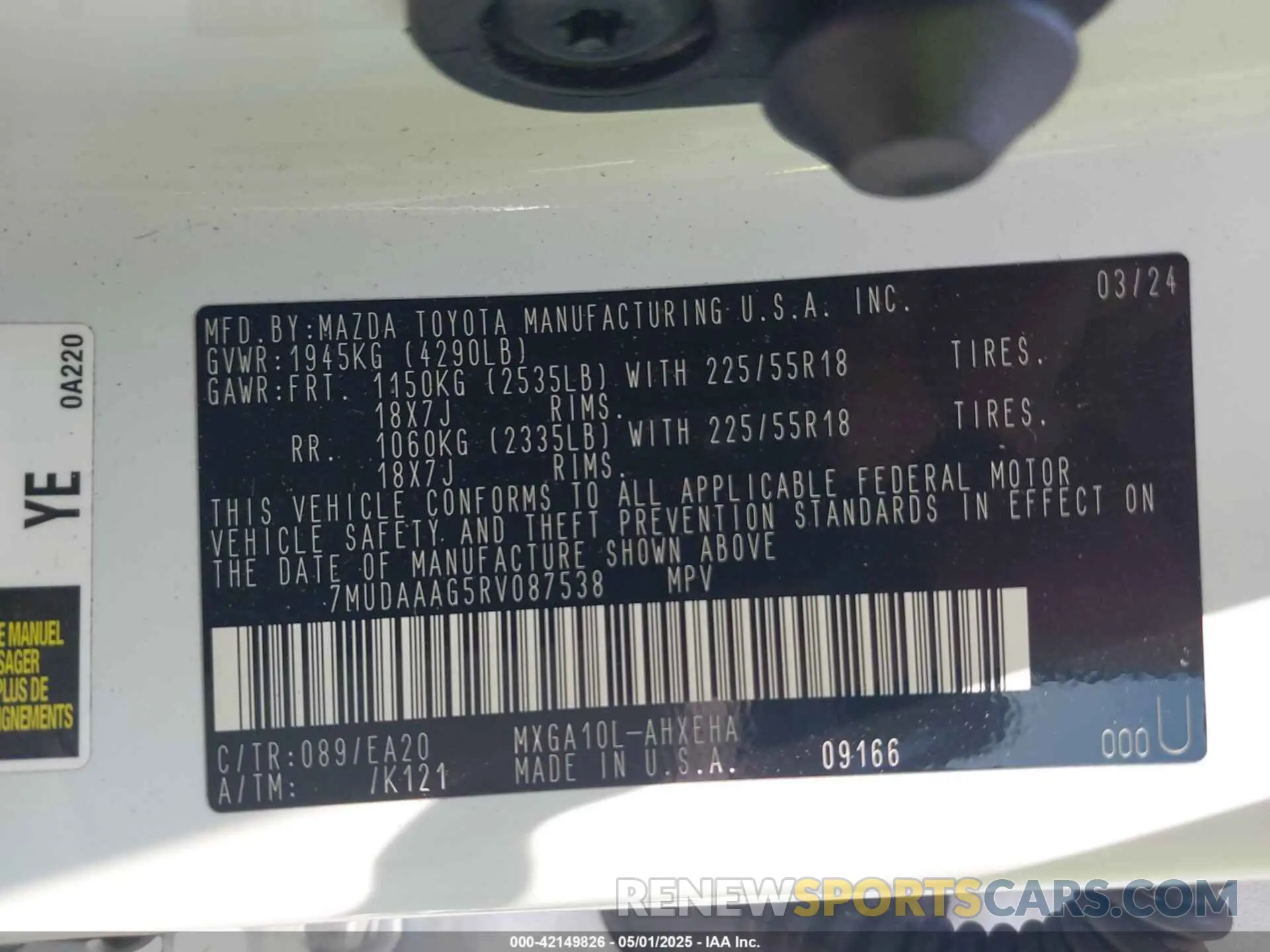9 Photograph of a damaged car 7MUDAAAG5RV087538 TOYOTA COROLLA CROSS 2024