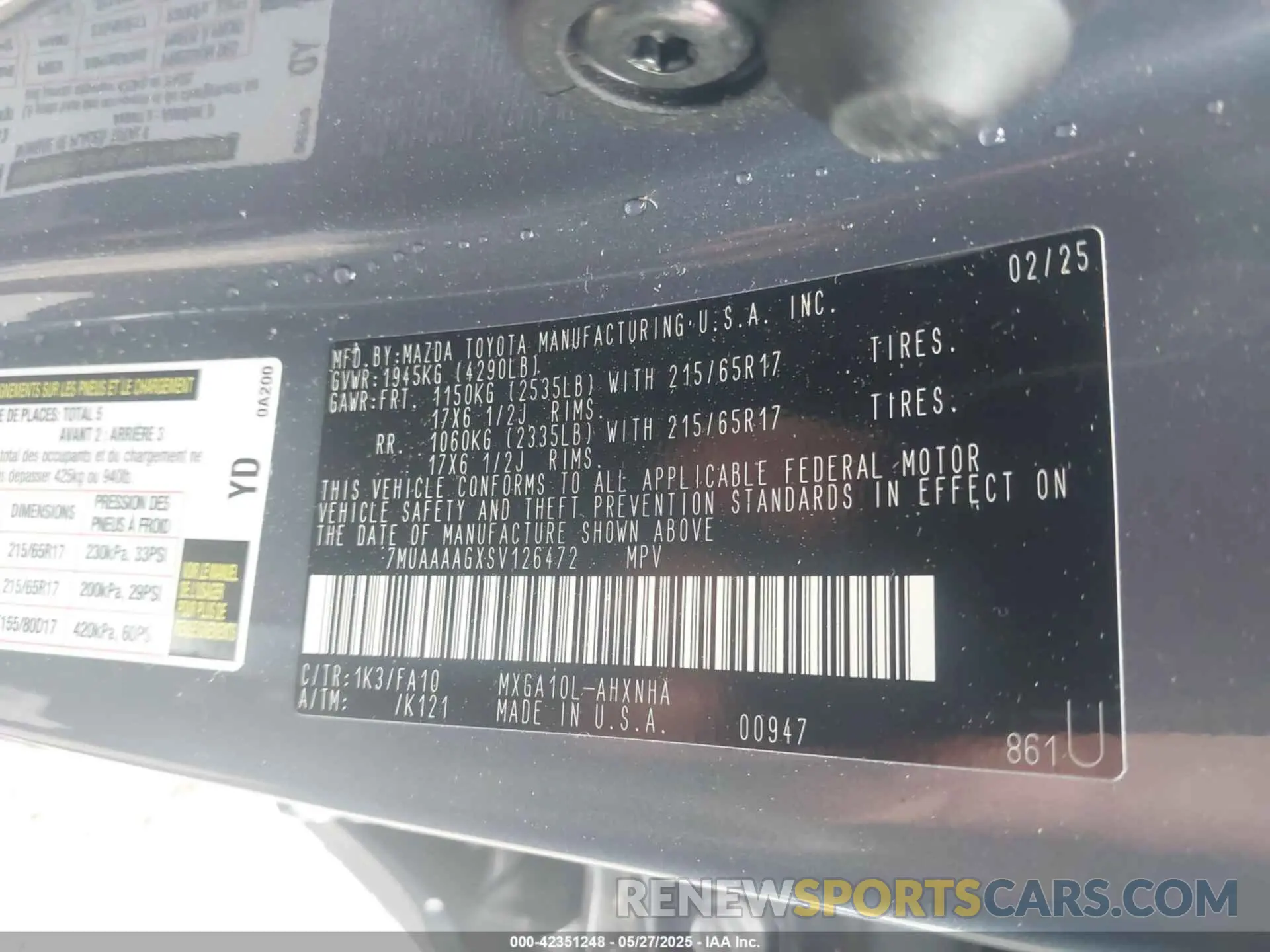 9 Photograph of a damaged car 7MUAAAAGXSV126472 TOYOTA COROLLA CROSS 2025
