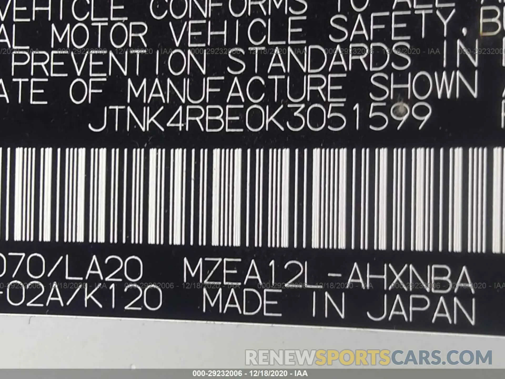 9 Photograph of a damaged car JTNK4RBE0K3051599 TOYOTA COROLLA HATCHBACK 2019
