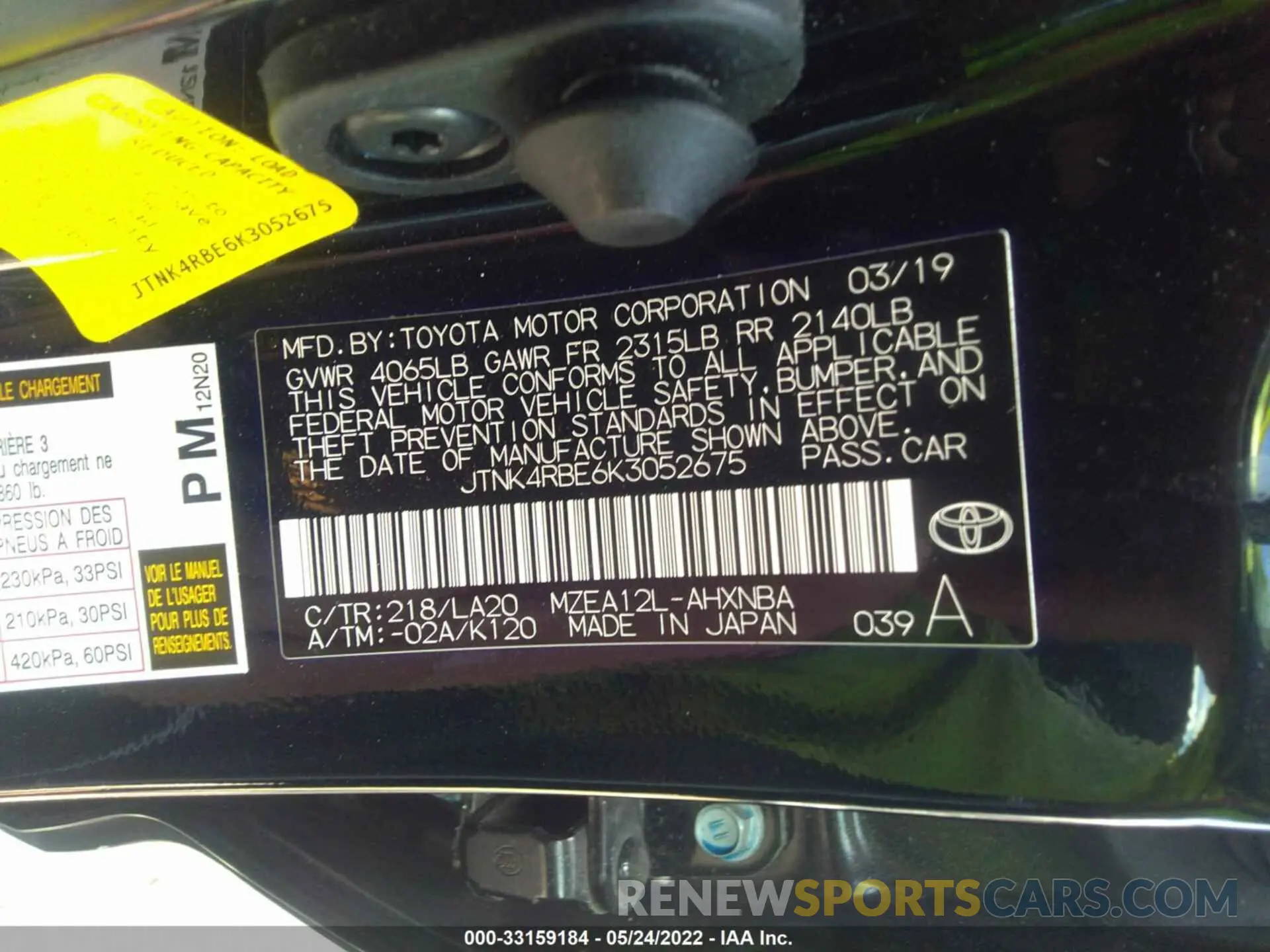 9 Photograph of a damaged car JTNK4RBE6K3052675 TOYOTA COROLLA HATCHBACK 2019