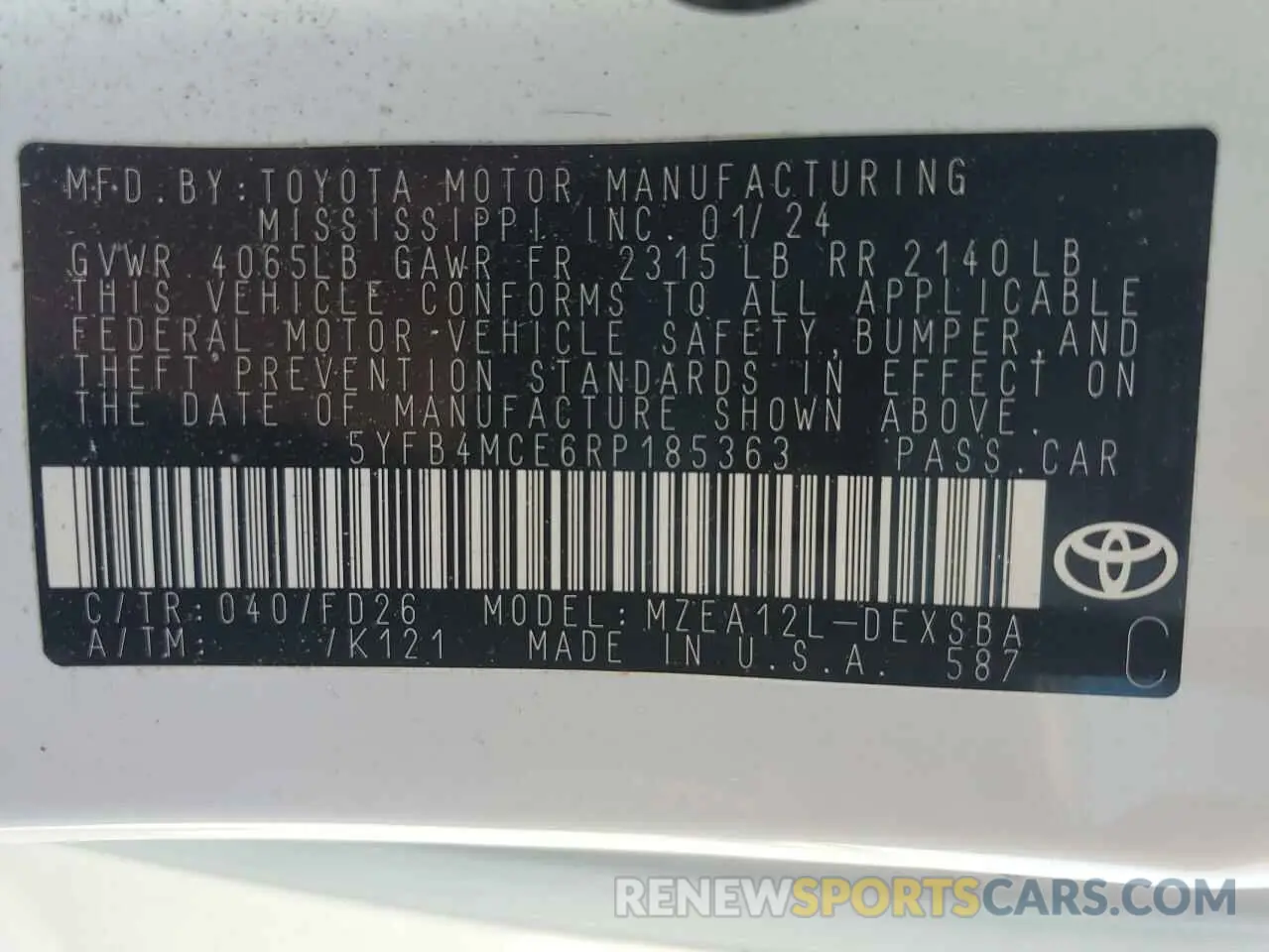 14 Photograph of a damaged car 5YFB4MCE6RP185363 TOYOTA COROLLA NI 2024
