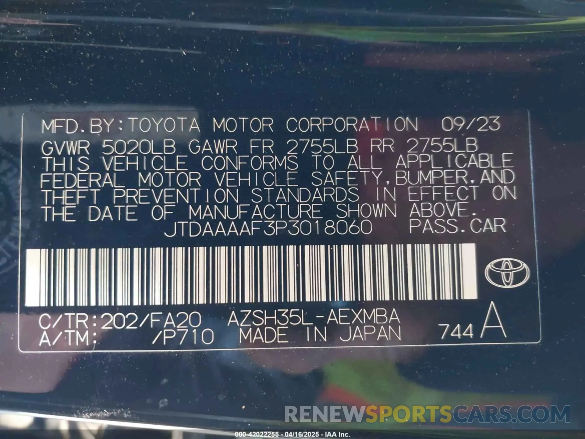 9 Photograph of a damaged car JTDAAAAF3P3018060 TOYOTA CROWN 2023