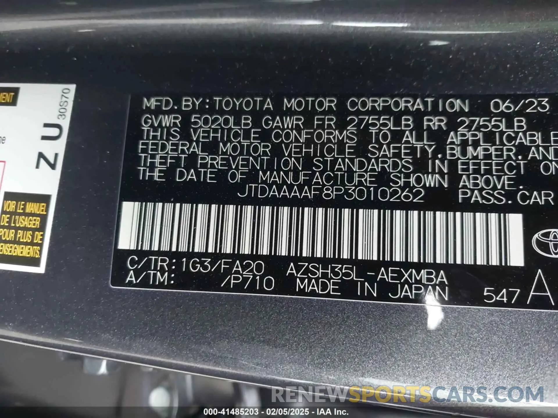 9 Photograph of a damaged car JTDAAAAF8P3010262 TOYOTA CROWN 2023