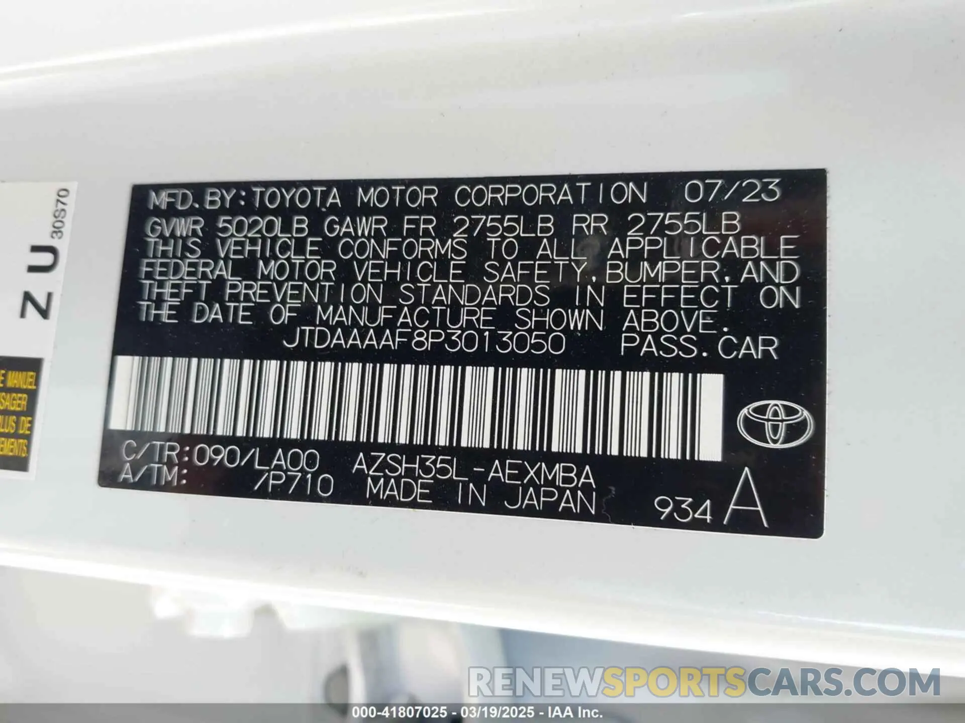 9 Photograph of a damaged car JTDAAAAF8P3013050 TOYOTA CROWN 2023