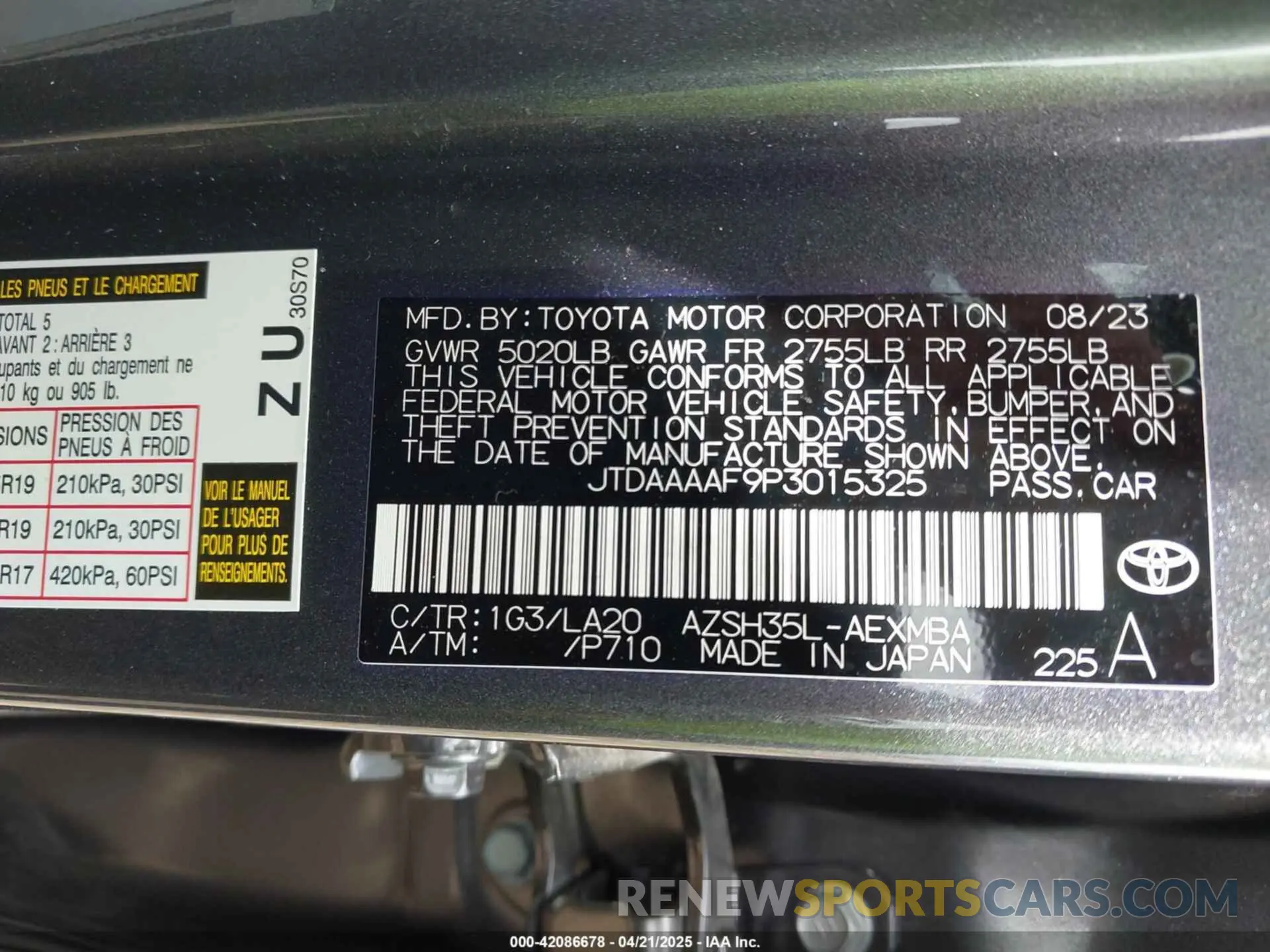 9 Photograph of a damaged car JTDAAAAF9P3015325 TOYOTA CROWN 2023