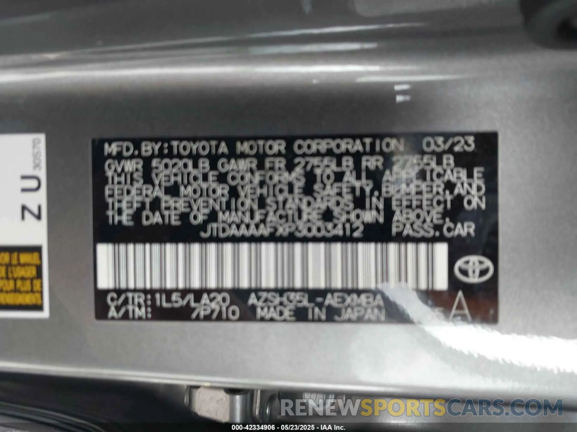 9 Photograph of a damaged car JTDAAAAFXP3003412 TOYOTA CROWN 2023