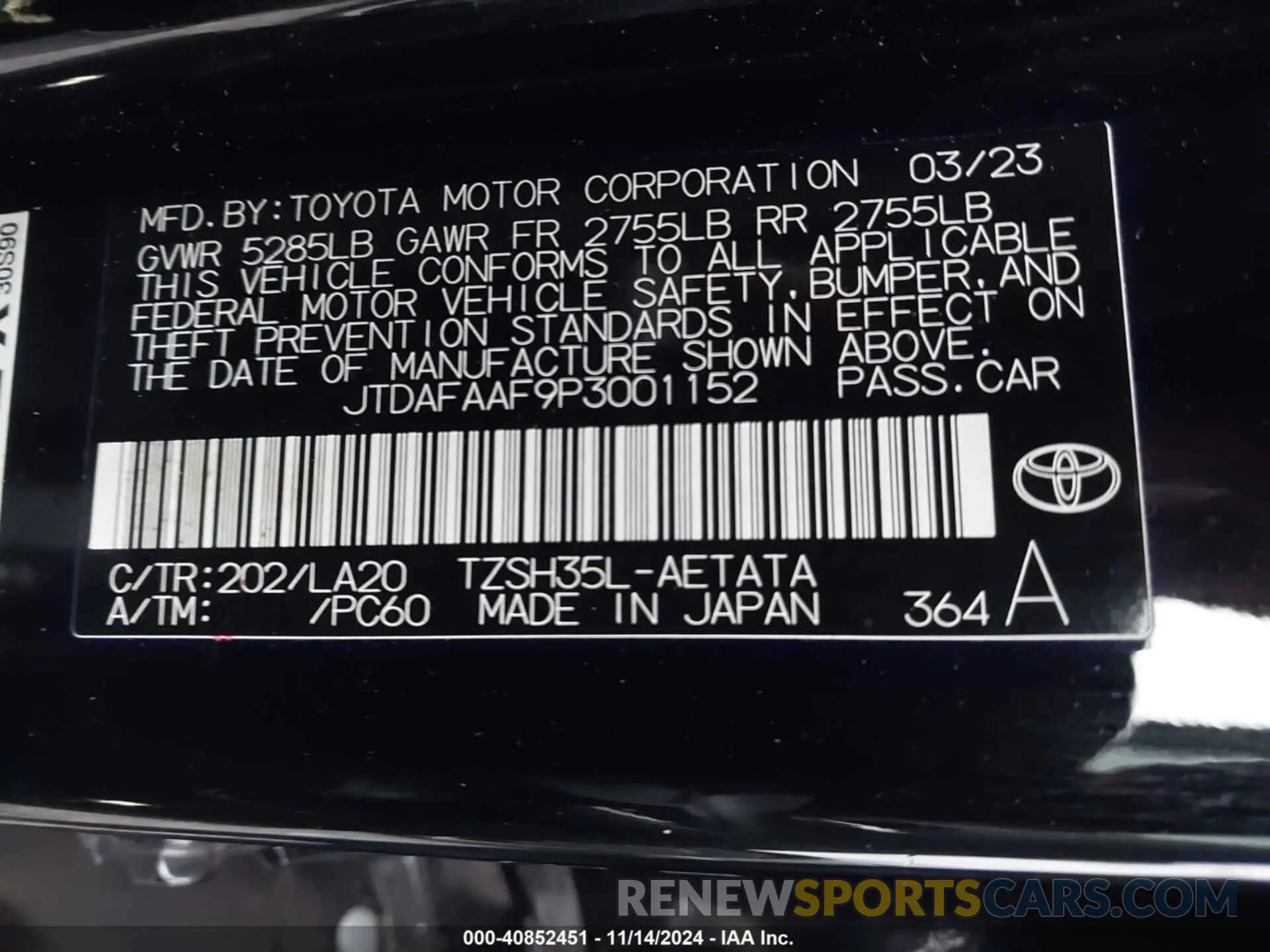 9 Photograph of a damaged car JTDAFAAF9P3001152 TOYOTA CROWN 2023