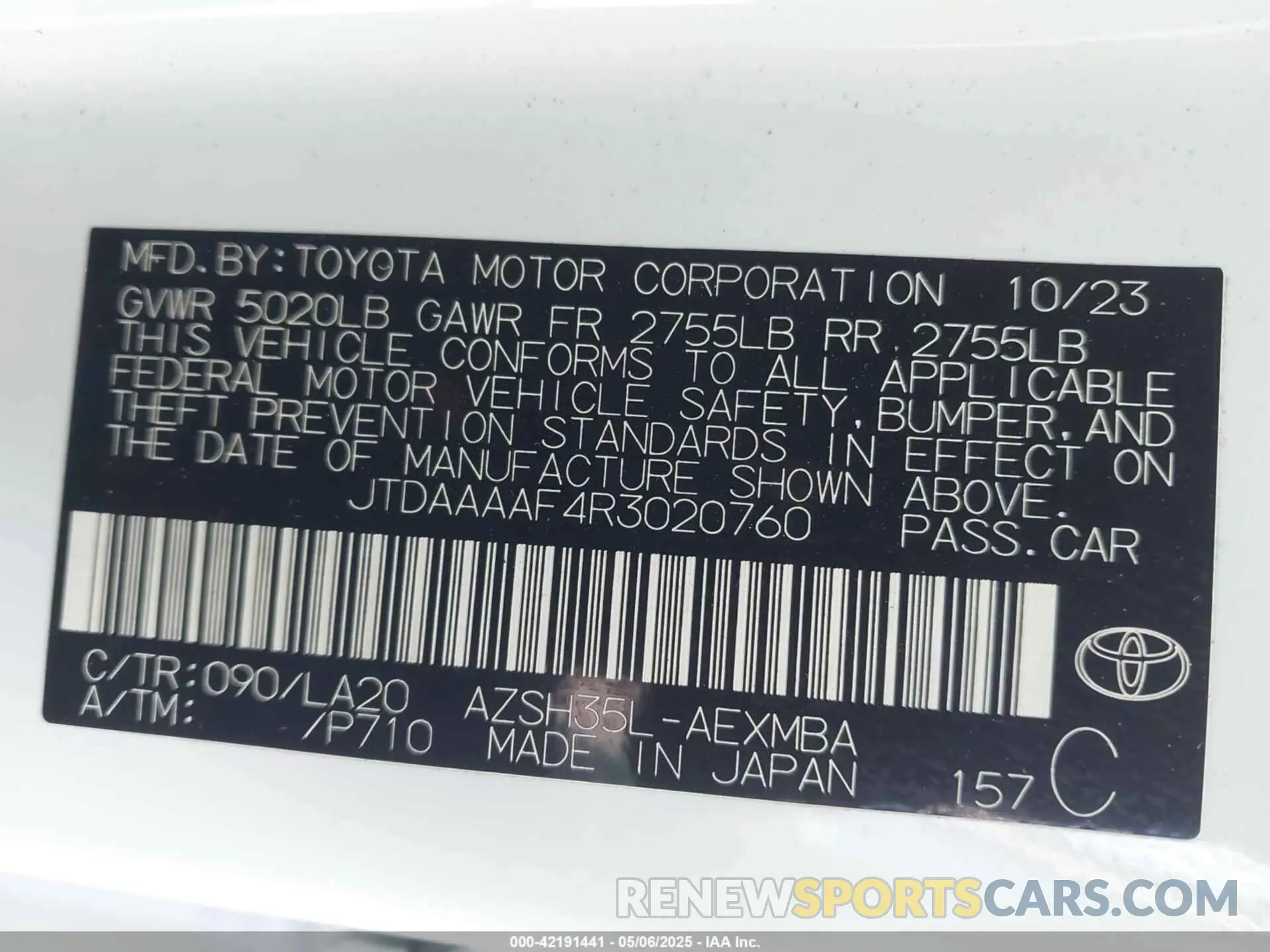 9 Photograph of a damaged car JTDAAAAF4R3020760 TOYOTA CROWN 2024