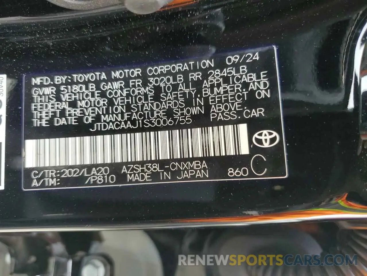 13 Photograph of a damaged car JTDACAAJ1S3006755 TOYOTA CROWN SIGN 2025