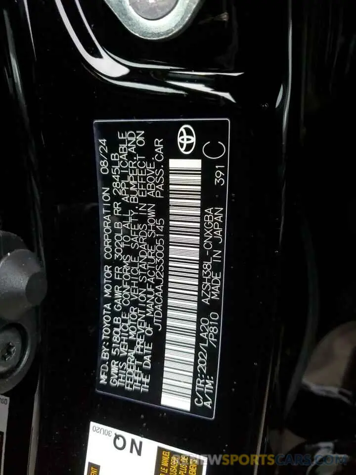 13 Photograph of a damaged car JTDACAAJ2S3005145 TOYOTA CROWN SIGN 2025
