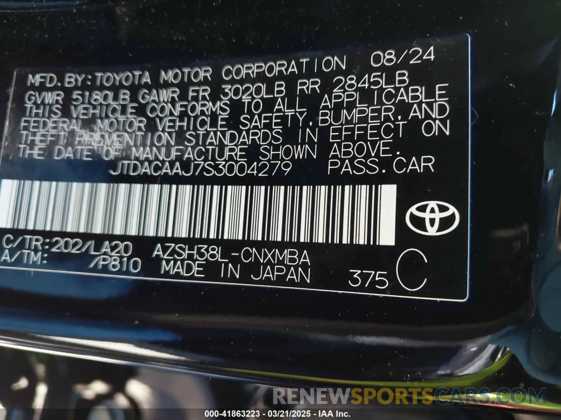 9 Photograph of a damaged car JTDACAAJ7S3004279 TOYOTA CROWN SIGNIA 2025
