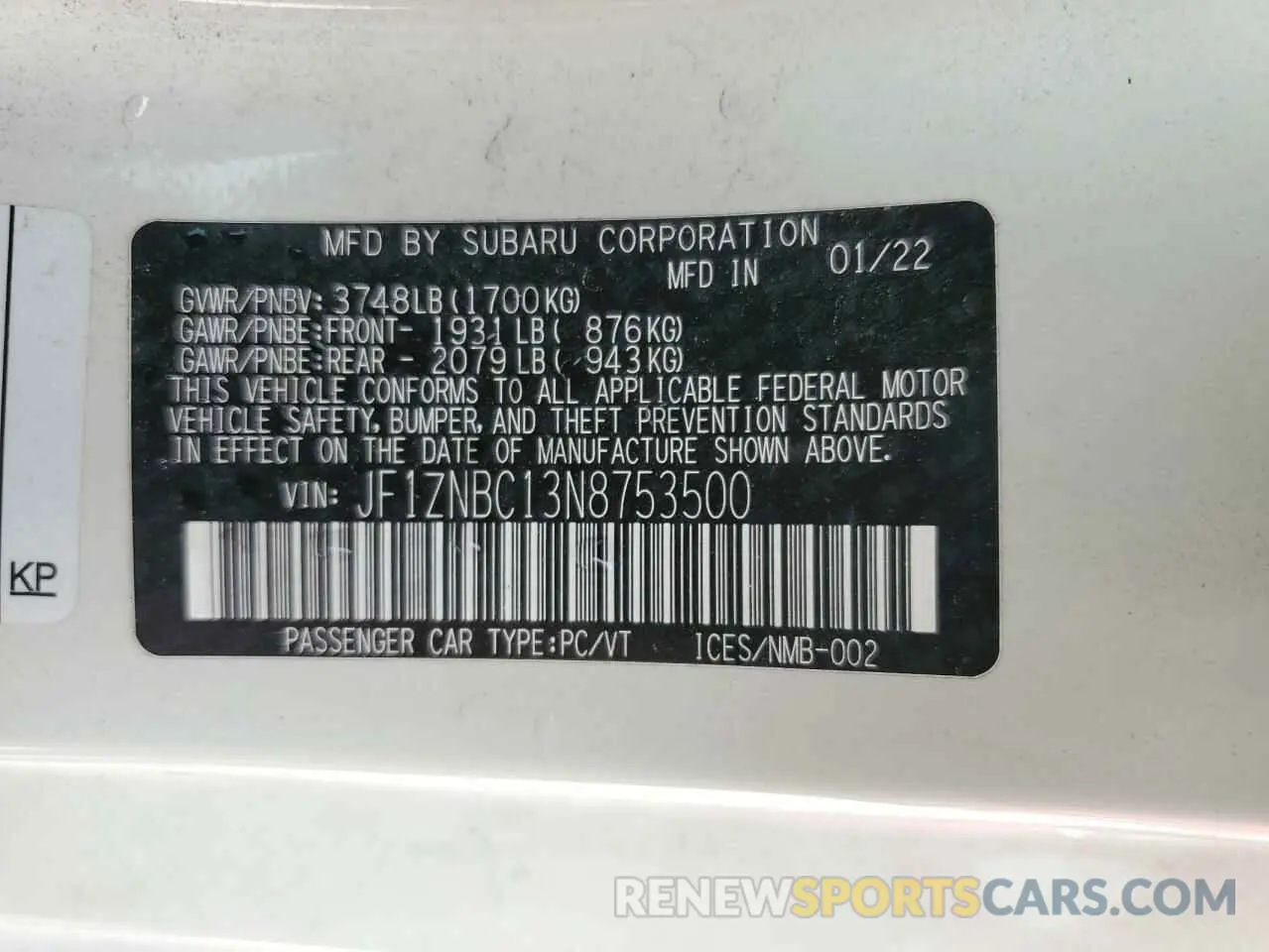 13 Photograph of a damaged car JF1ZNBC13N8753500 TOYOTA GR 86 2022