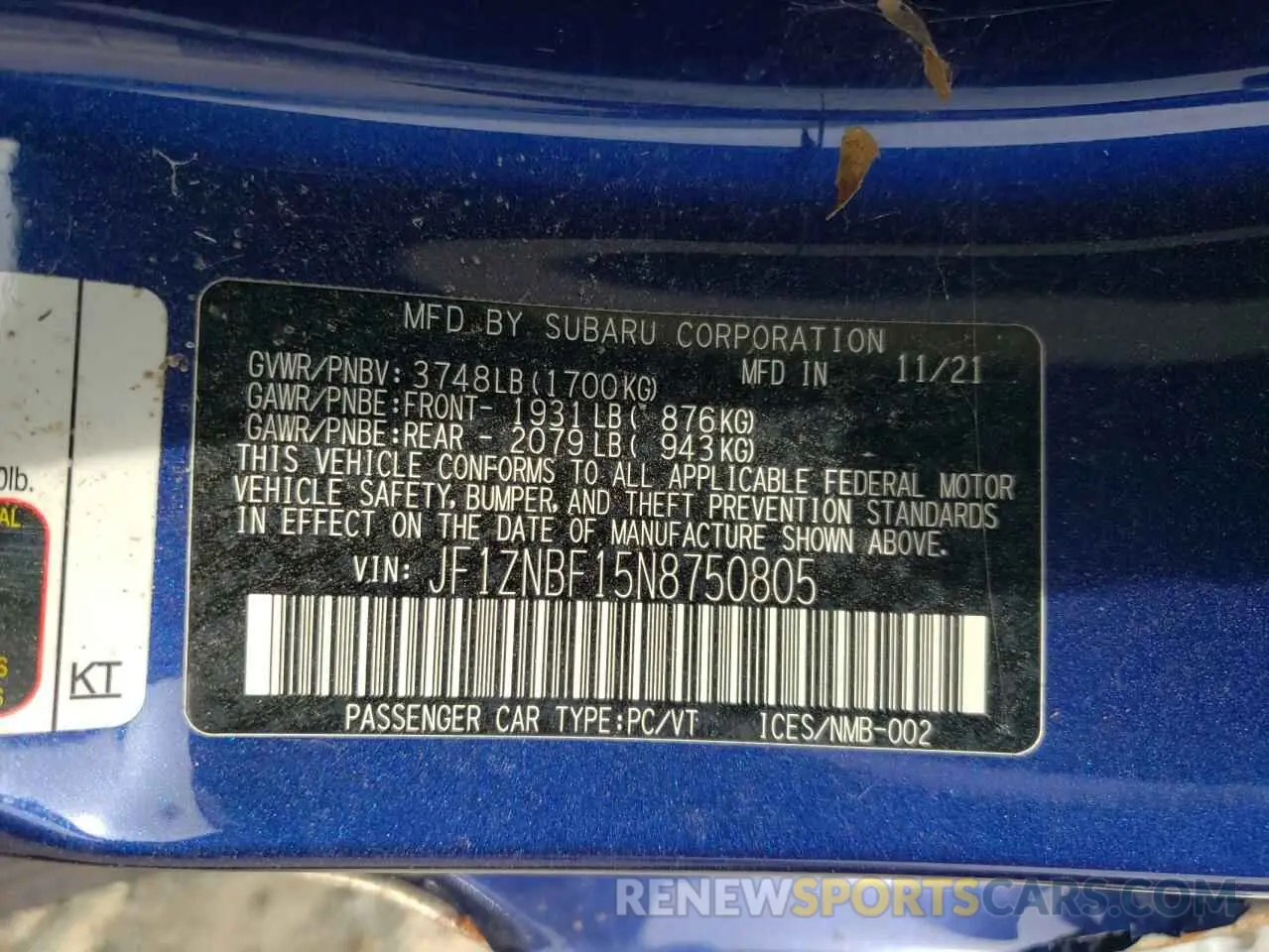 12 Photograph of a damaged car JF1ZNBF15N8750805 TOYOTA GR 86 PREM 2022