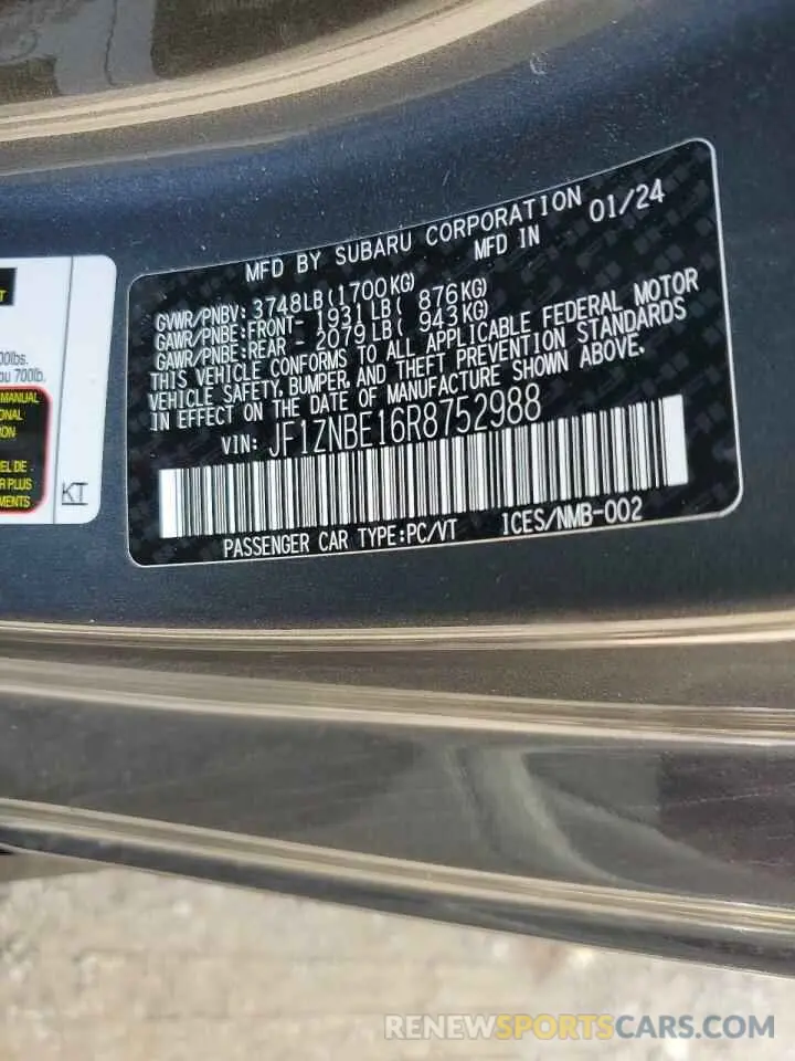 12 Photograph of a damaged car JF1ZNBE16R8752988 TOYOTA GR 86 PREM 2024