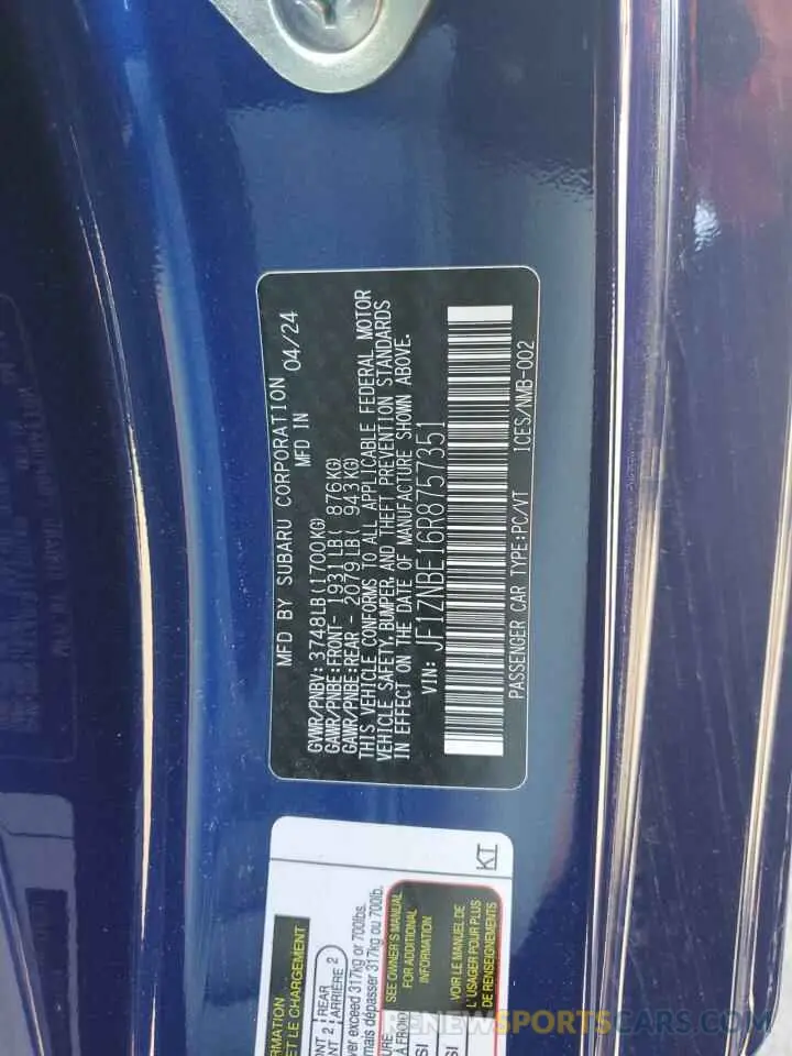 14 Photograph of a damaged car JF1ZNBE16R8757351 TOYOTA GR 86 PREM 2024