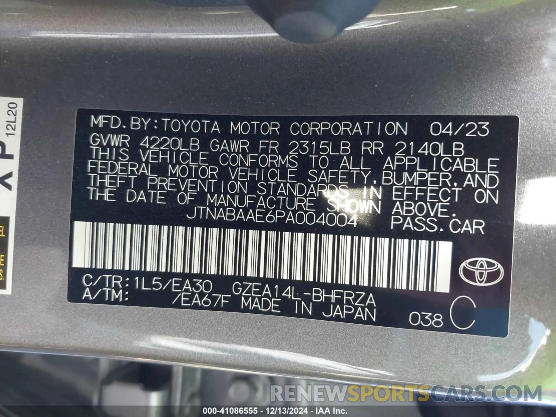 9 Photograph of a damaged car JTNABAAE6PA004004 TOYOTA GR COROLLA 2023