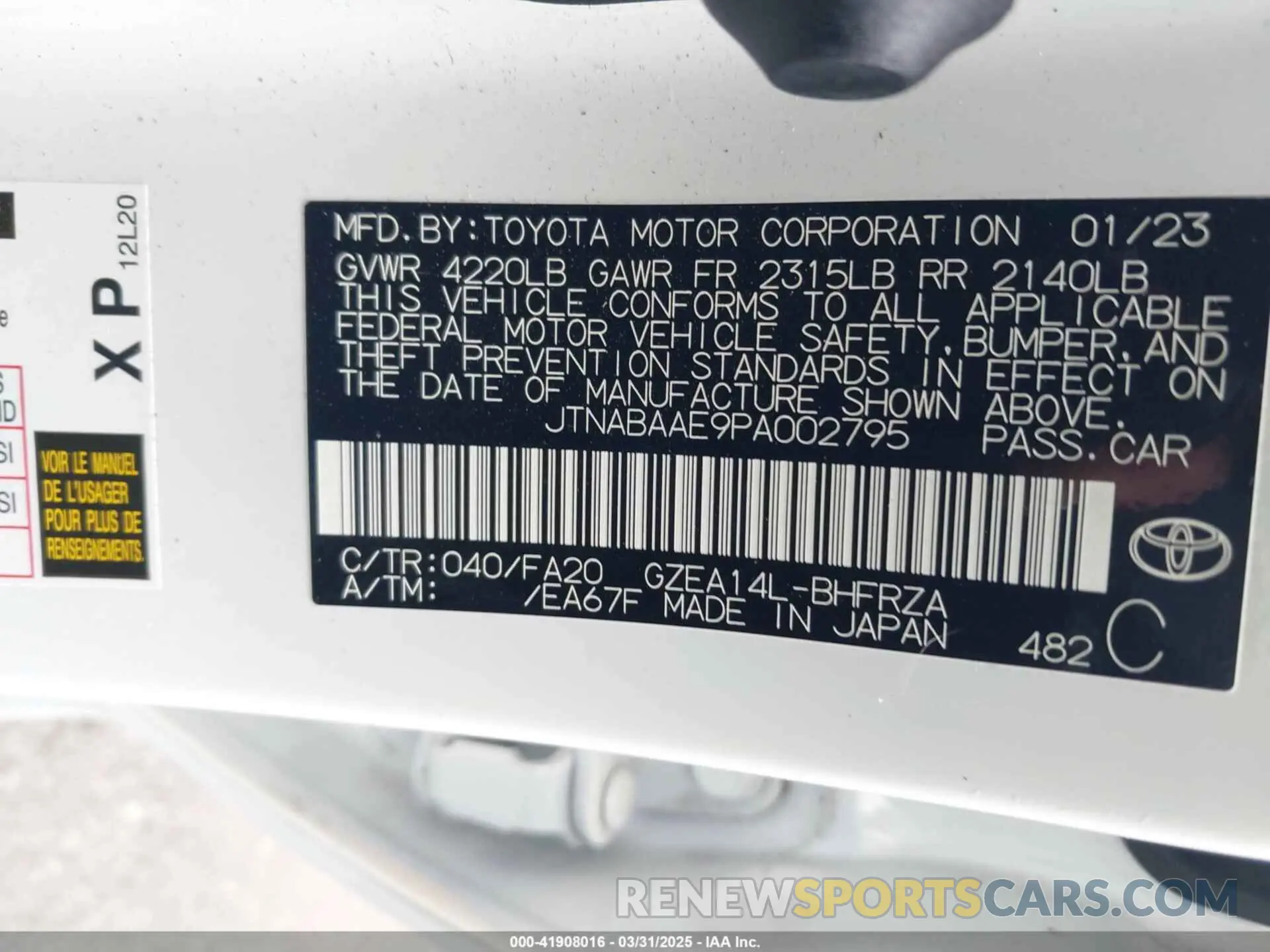 9 Photograph of a damaged car JTNABAAE9PA002795 TOYOTA GR COROLLA 2023
