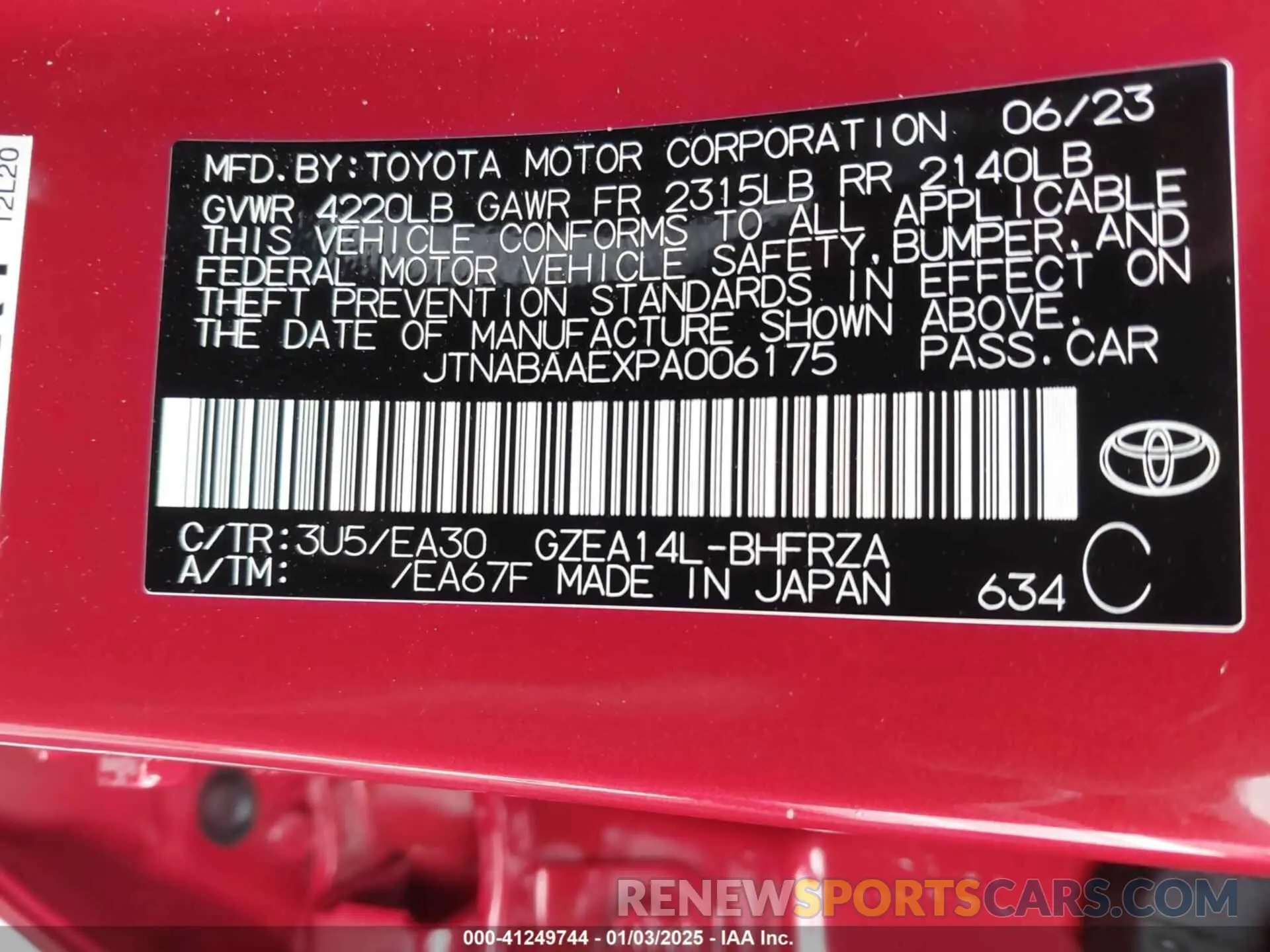 9 Photograph of a damaged car JTNABAAEXPA006175 TOYOTA GR COROLLA 2023