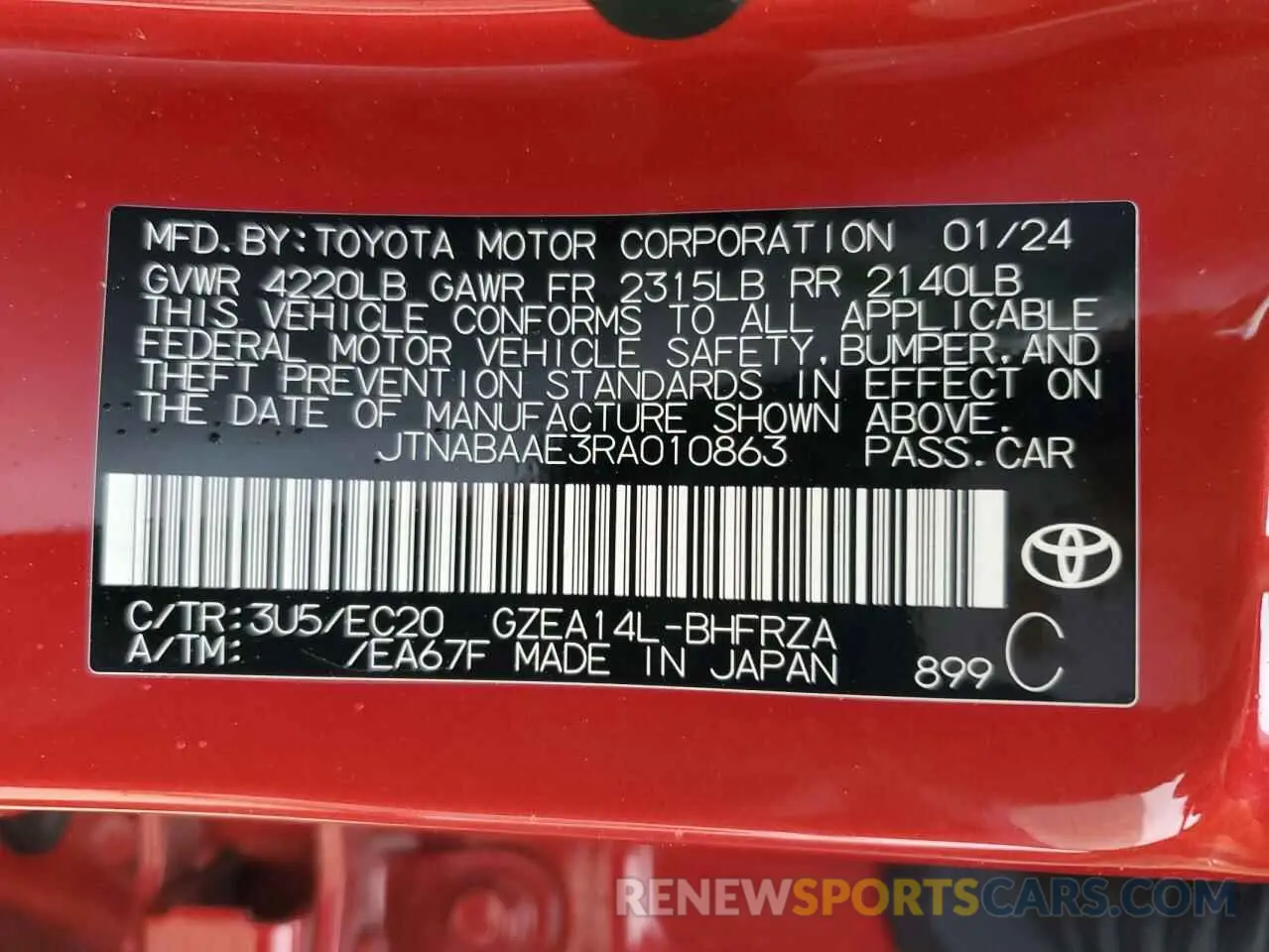 12 Photograph of a damaged car JTNABAAE3RA010863 TOYOTA GR COROLLA 2024