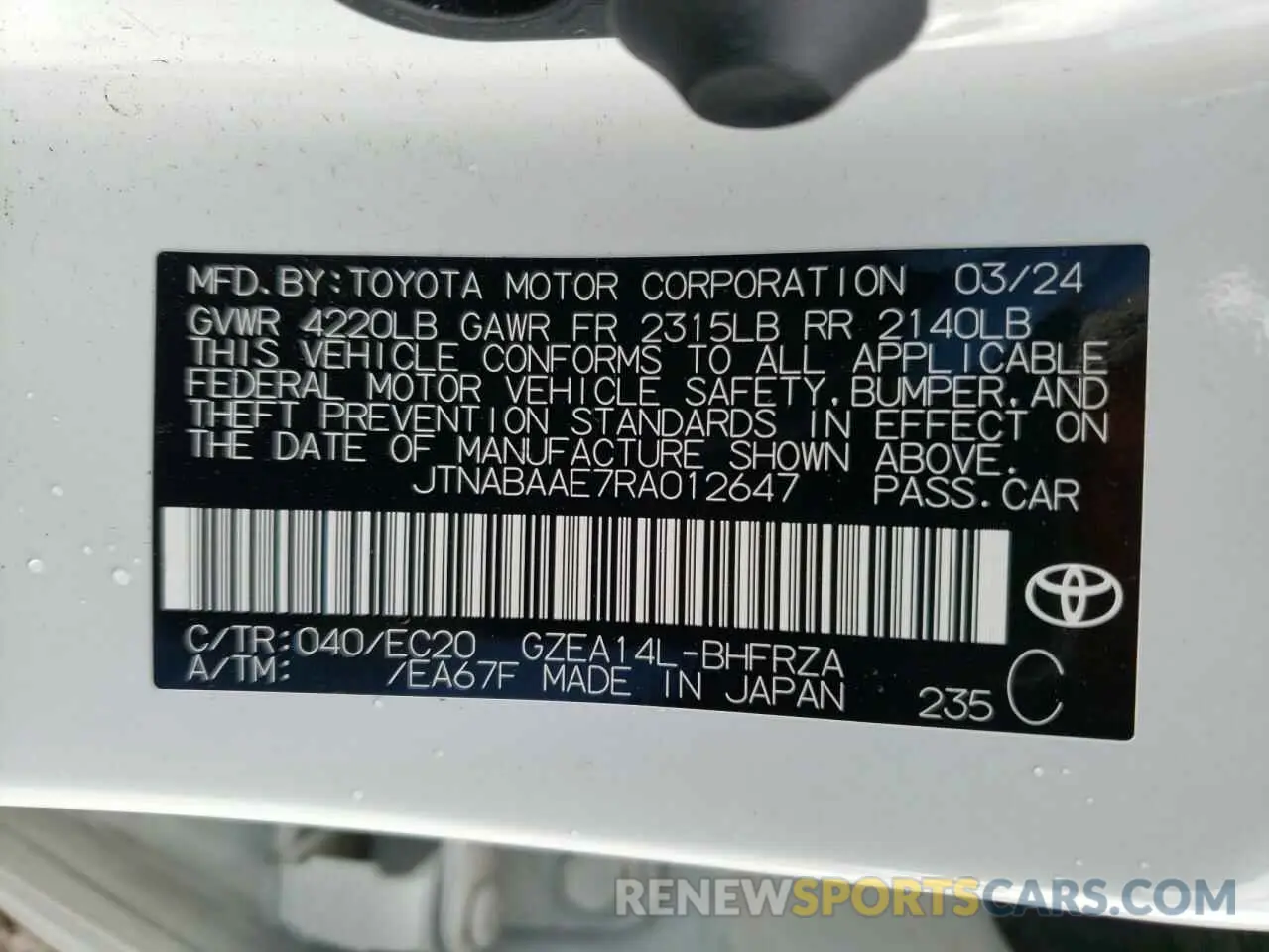15 Photograph of a damaged car JTNABAAE7RA012647 TOYOTA GR COROLLA 2024