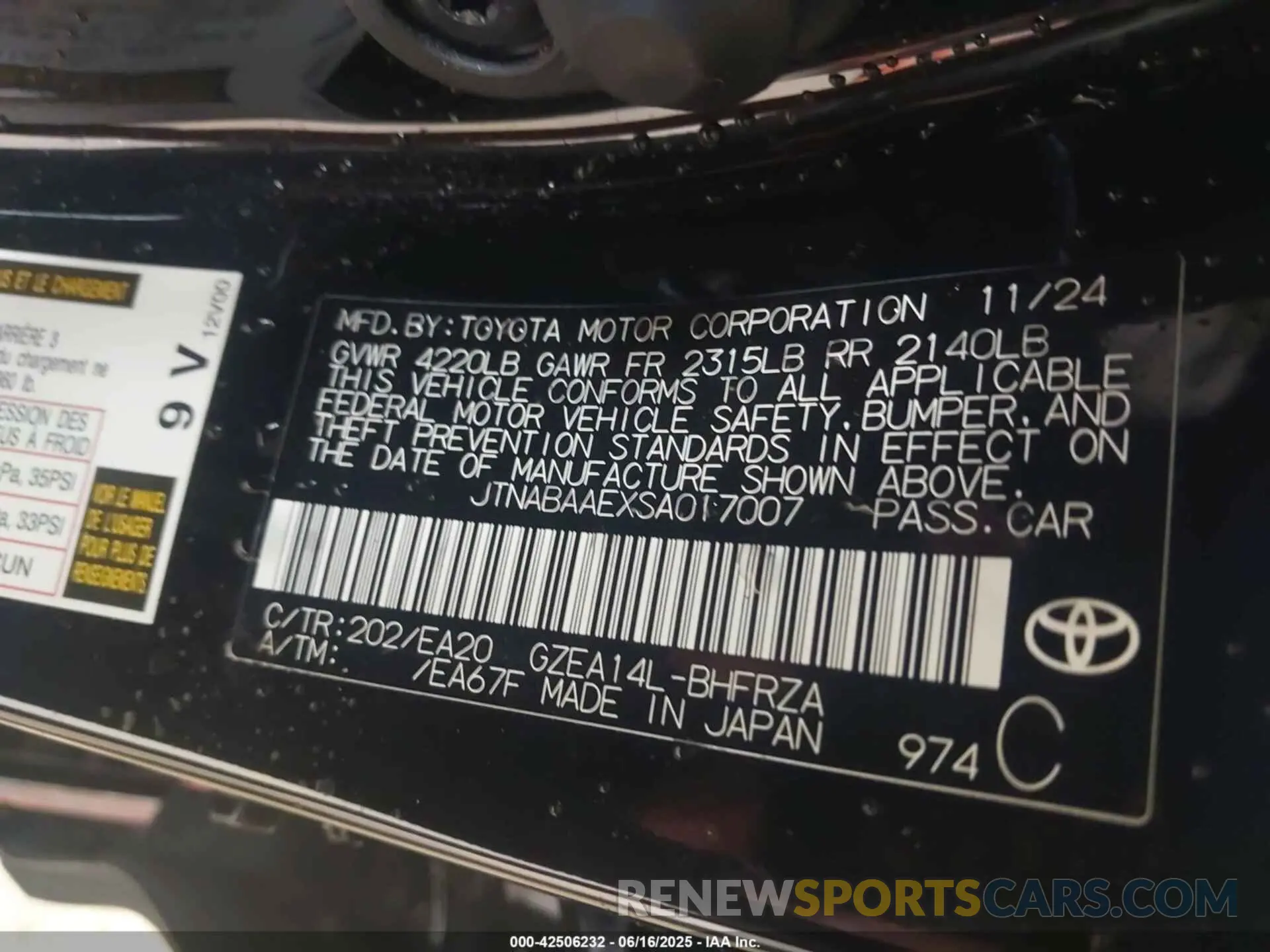 9 Photograph of a damaged car JTNABAAEXSA017007 TOYOTA GR COROLLA 2025