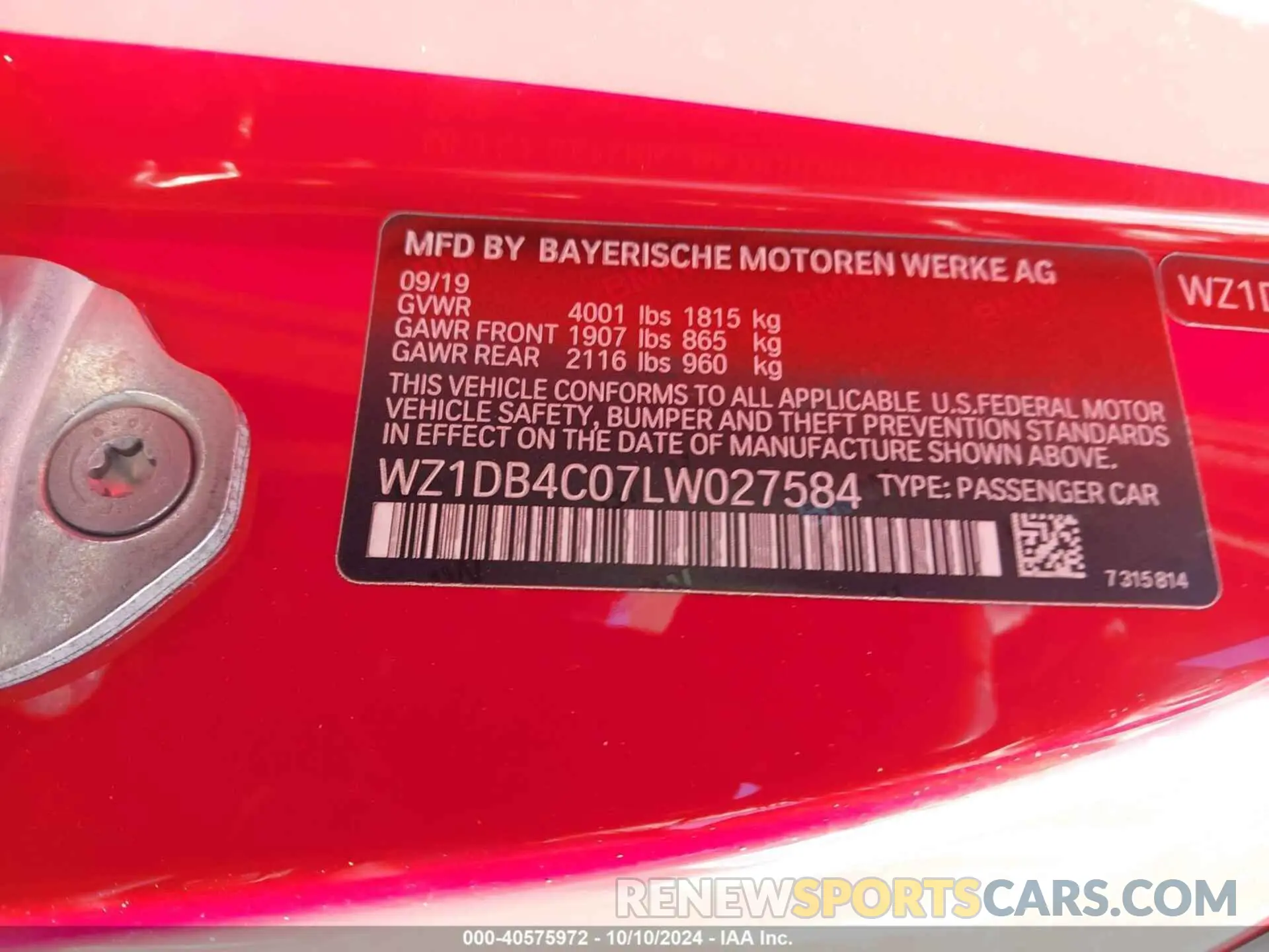 9 Photograph of a damaged car WZ1DB4C07LW027584 TOYOTA GR SUPRA 2020