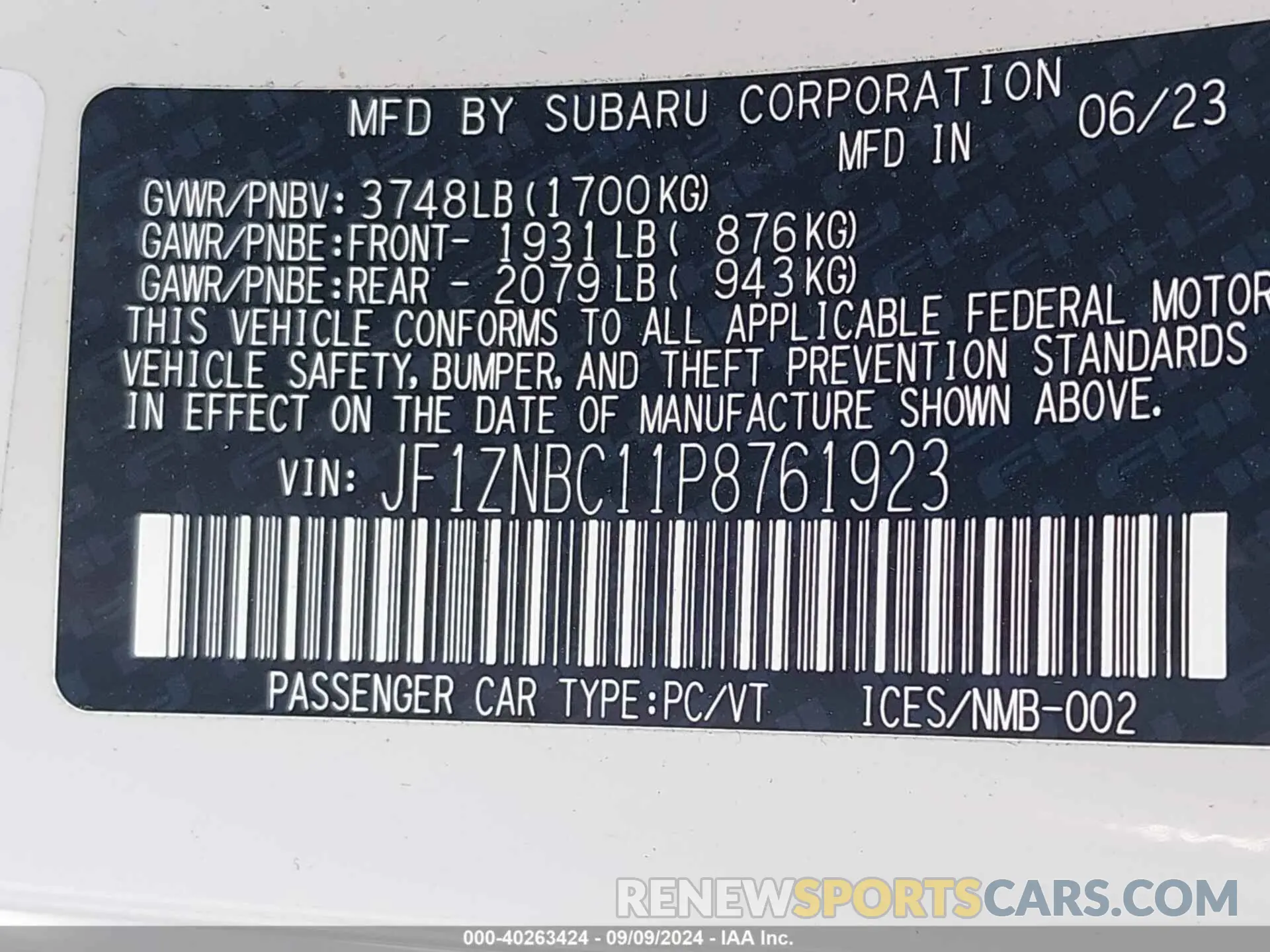 9 Photograph of a damaged car JF1ZNBC11P8761923 TOYOTA GR86 2023