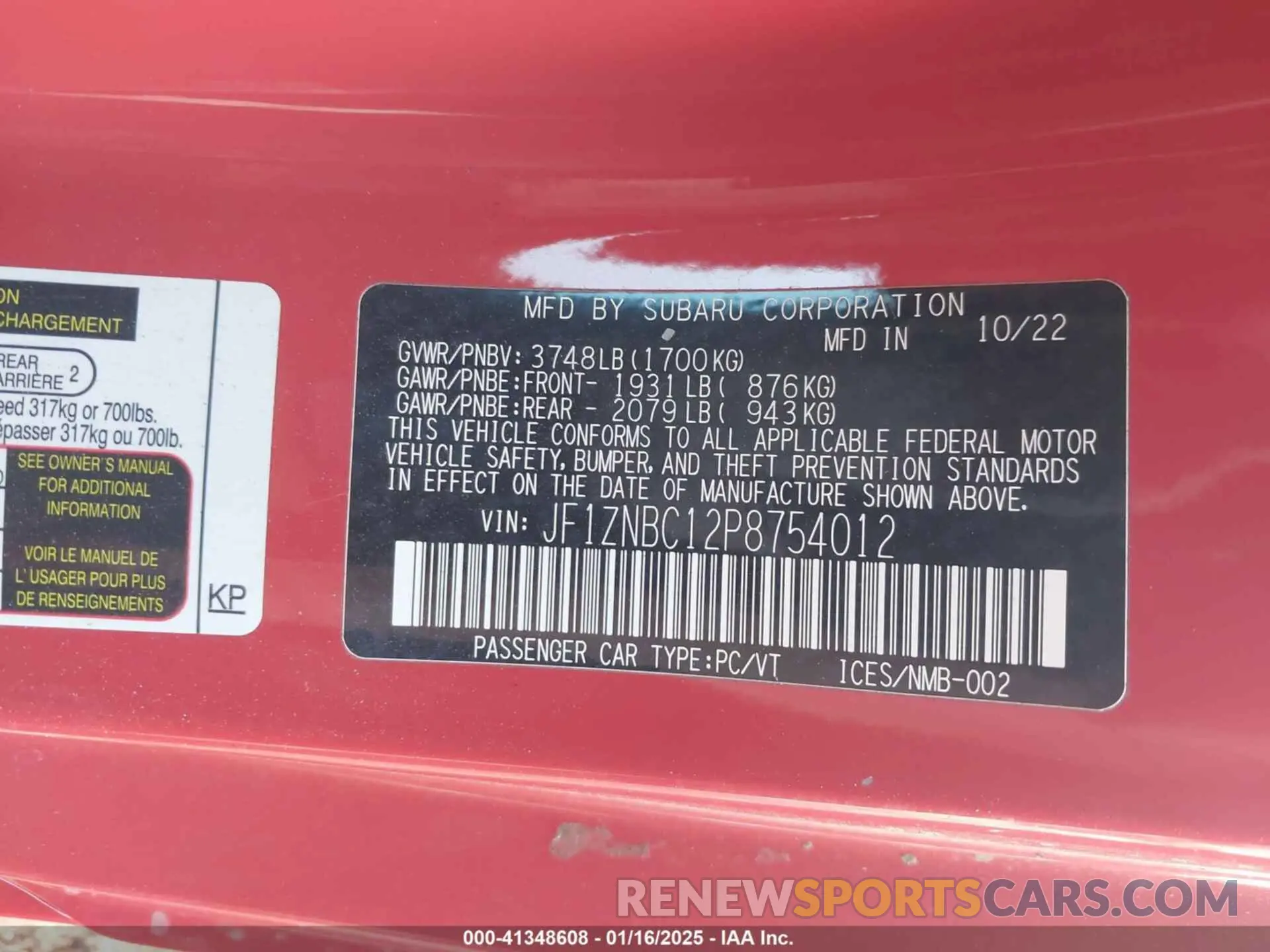 9 Photograph of a damaged car JF1ZNBC12P8754012 TOYOTA GR86 2023