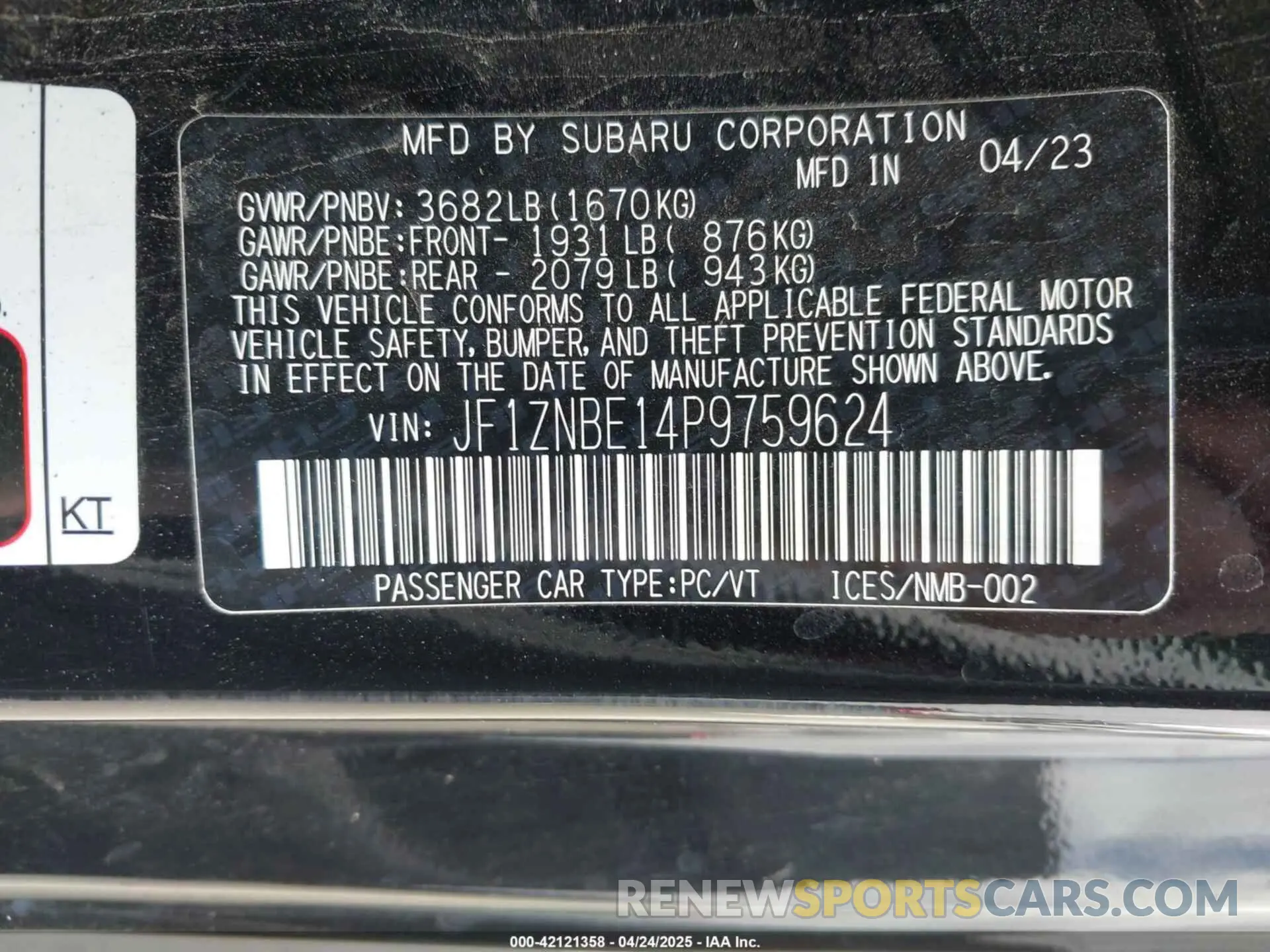 9 Photograph of a damaged car JF1ZNBE14P9759624 TOYOTA GR86 2023